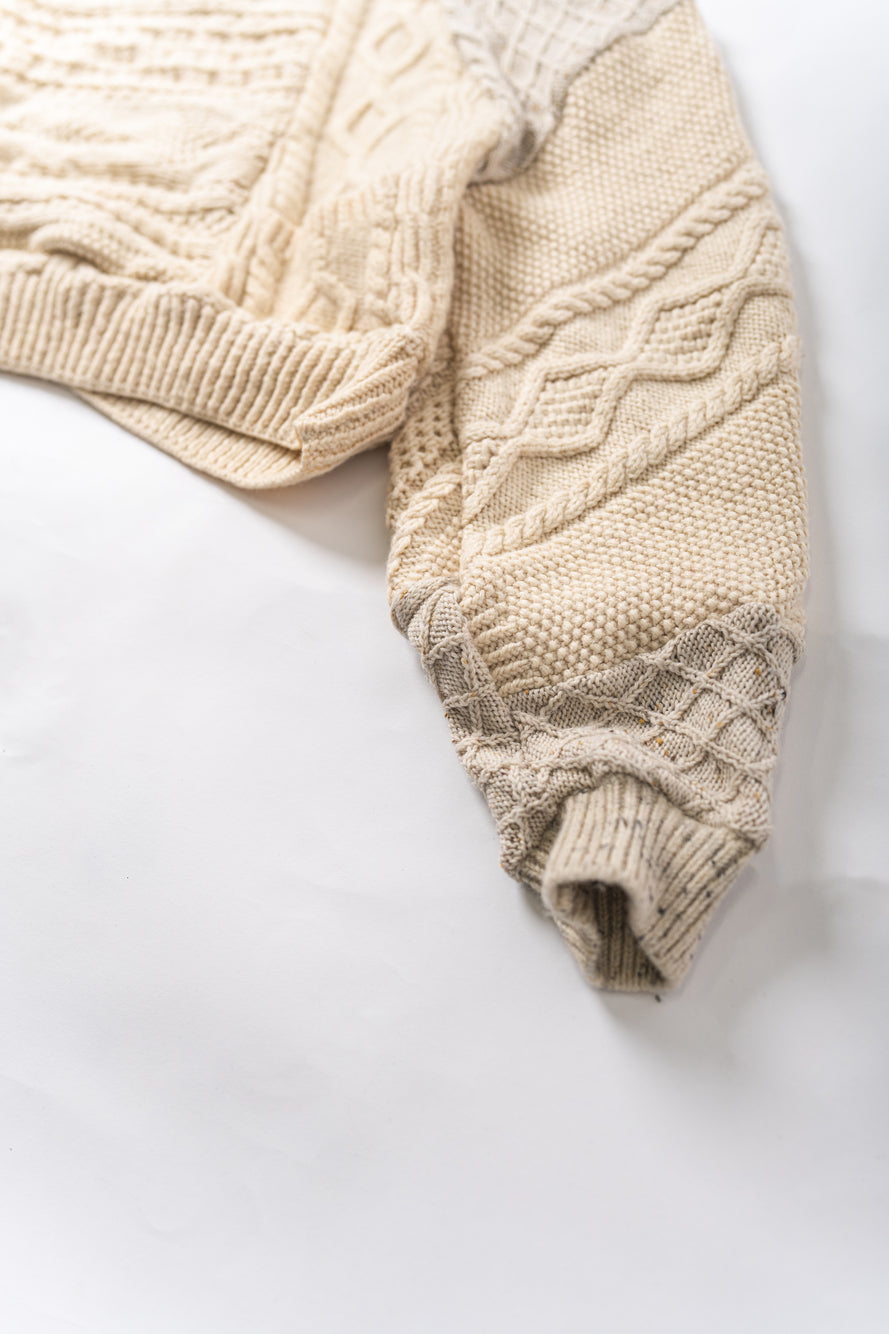 【REMAKEBYK×StyleReborn】Remake Cropped Fisherman Knit Sweater Ecru×Gray Pocket