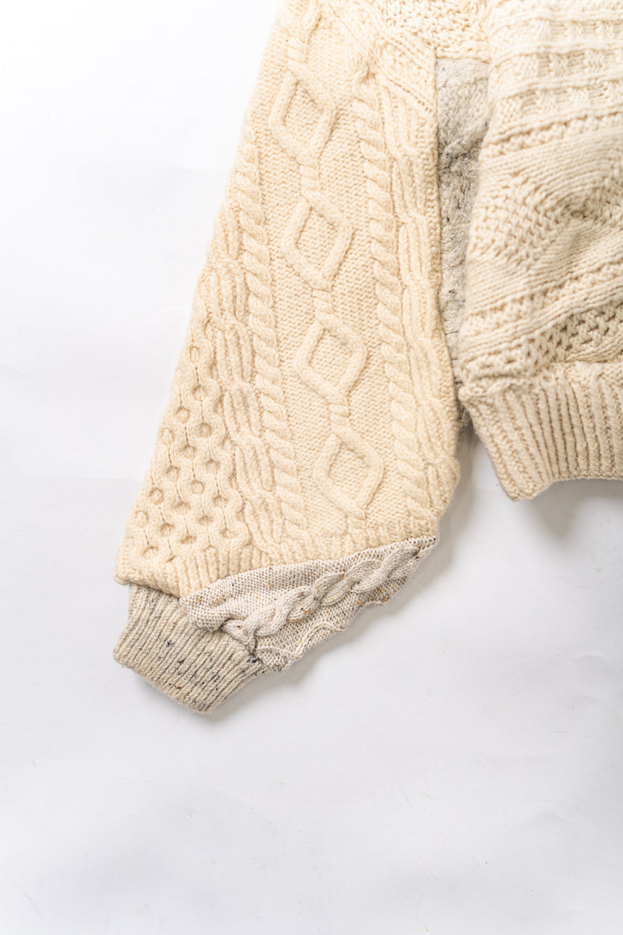 【REMAKEBYK×StyleReborn】Remake Cropped Fisherman Knit Sweater Ecru×Gray Pocket