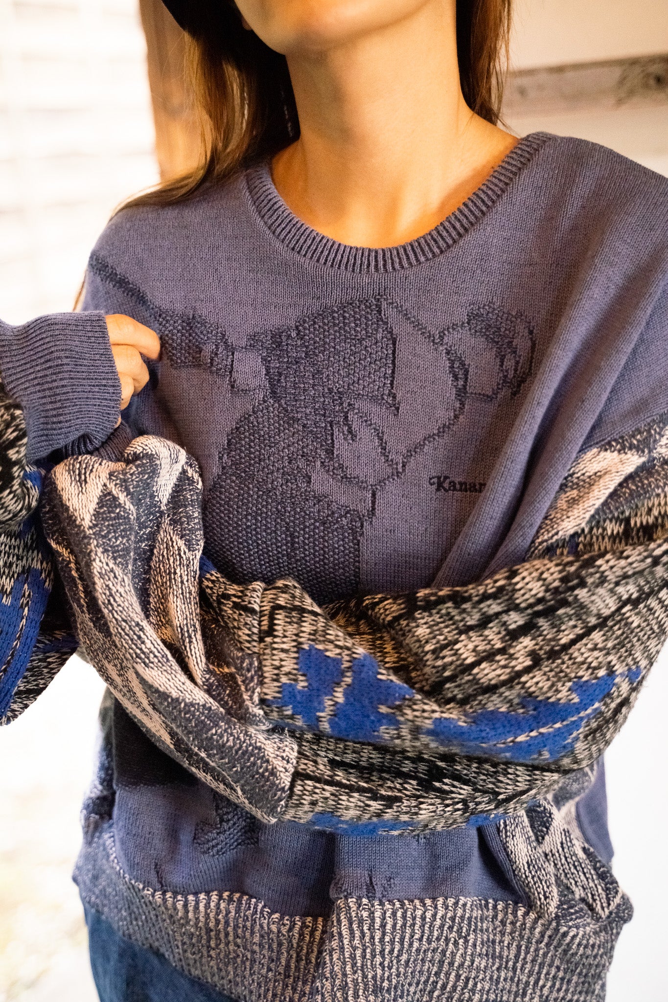 【REMAKEBYK×StyleReborn】Remake Cropped Knit Sweater Blue