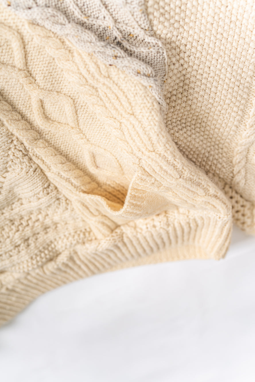 【REMAKEBYK×StyleReborn】Remake Cropped Fisherman Knit Sweater Ecru×Gray Pocket