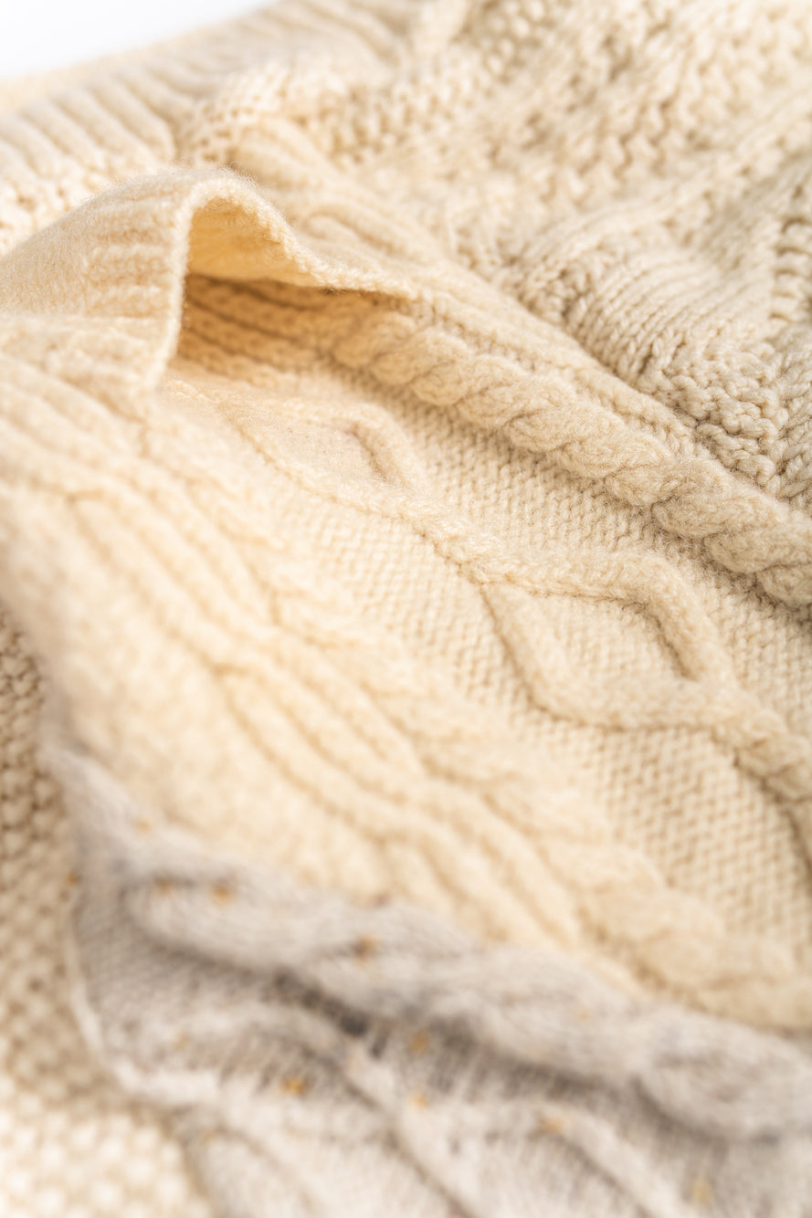 【REMAKEBYK×StyleReborn】Remake Cropped Fisherman Knit Sweater Ecru×Gray Pocket