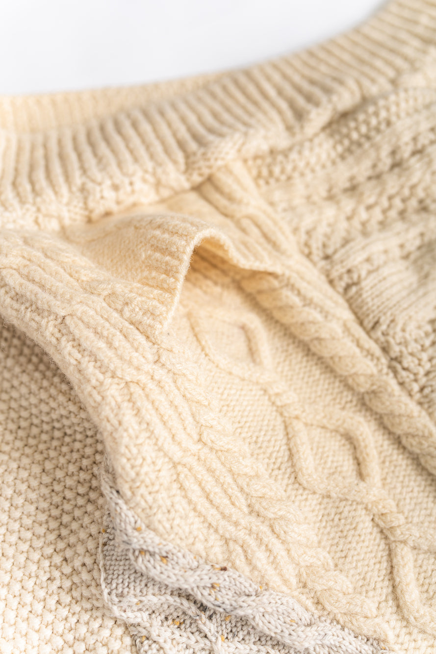 【REMAKEBYK×StyleReborn】Remake Cropped Fisherman Knit Sweater Ecru×Gray Pocket