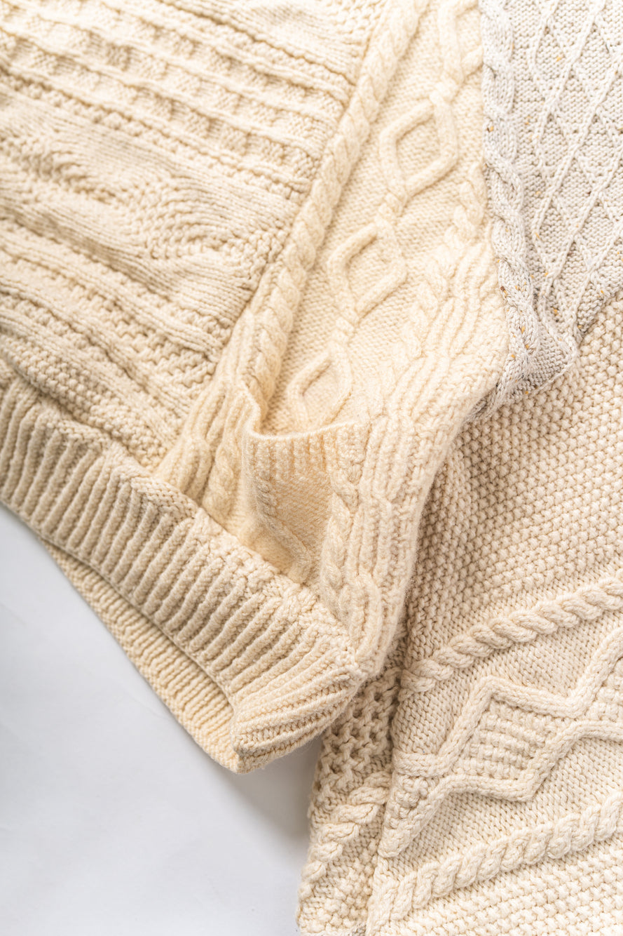 【REMAKEBYK×StyleReborn】Remake Cropped Fisherman Knit Sweater Ecru×Gray Pocket