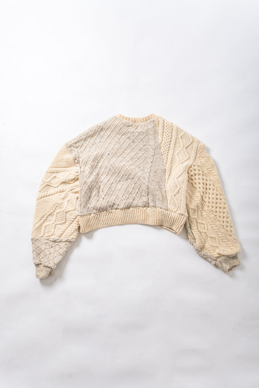 【REMAKEBYK×StyleReborn】Remake Cropped Fisherman Knit Sweater Ecru×Gray Pocket
