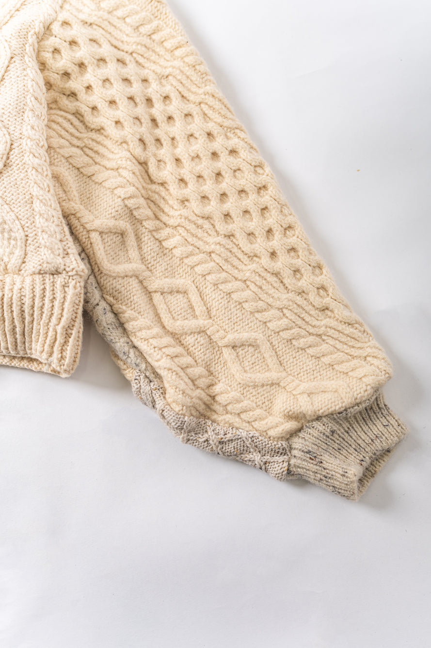 【REMAKEBYK×StyleReborn】Remake Cropped Fisherman Knit Sweater Ecru×Gray Pocket