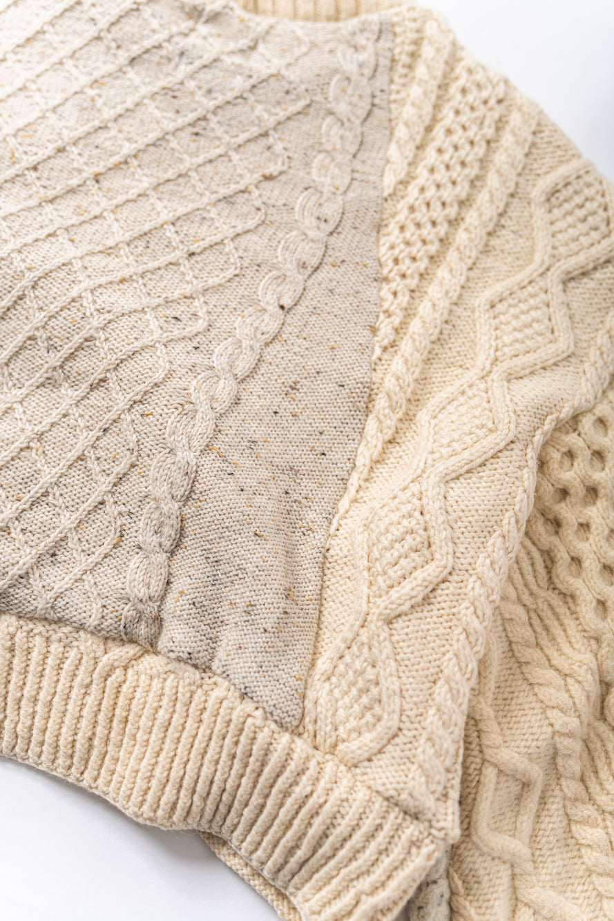 【REMAKEBYK×StyleReborn】Remake Cropped Fisherman Knit Sweater Ecru×Gray Pocket