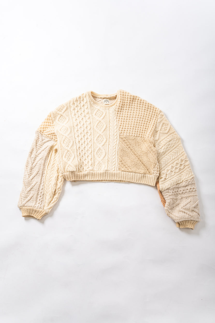 【REMAKEBYK×StyleReborn】Remake Cropped Fisherman knit Sweater Ecru×Beige