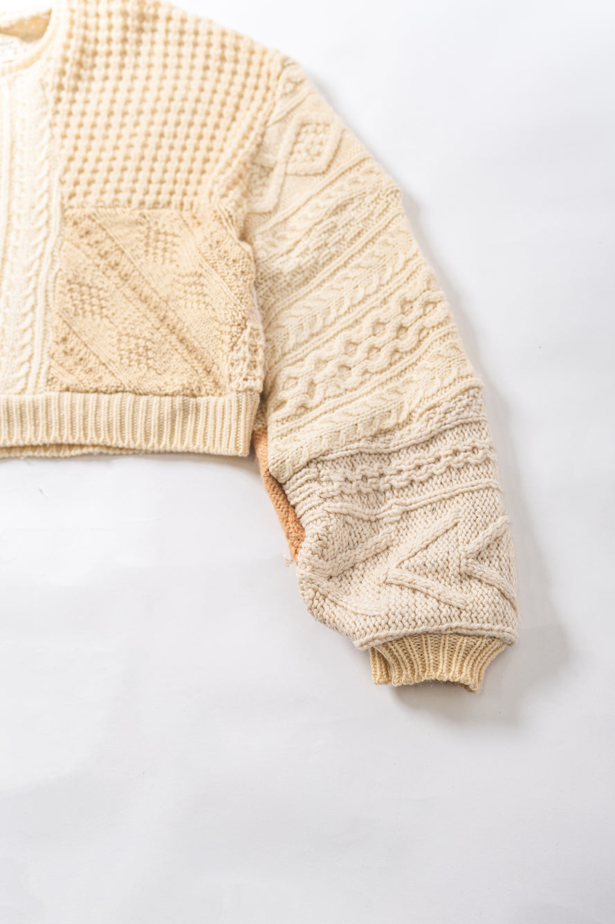 【REMAKEBYK×StyleReborn】Remake Cropped Fisherman knit Sweater Ecru×Beige
