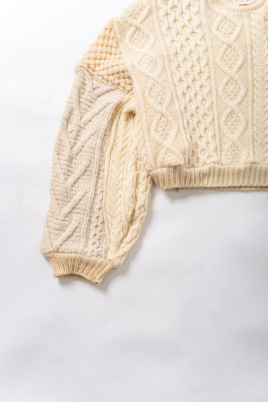 【REMAKEBYK×StyleReborn】Remake Cropped Fisherman knit Sweater Ecru×Beige