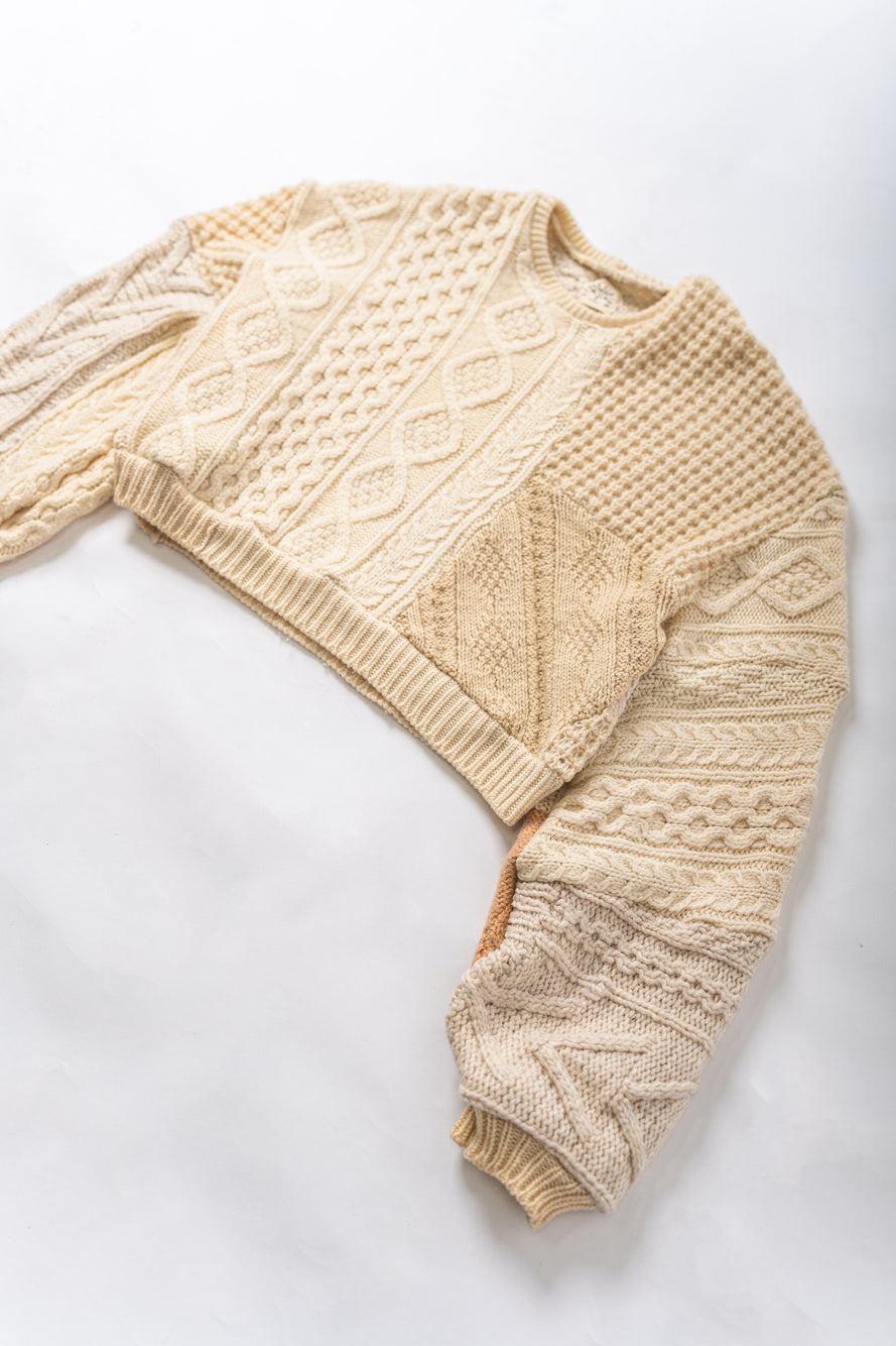 【REMAKEBYK×StyleReborn】Remake Cropped Fisherman knit Sweater Ecru×Beige