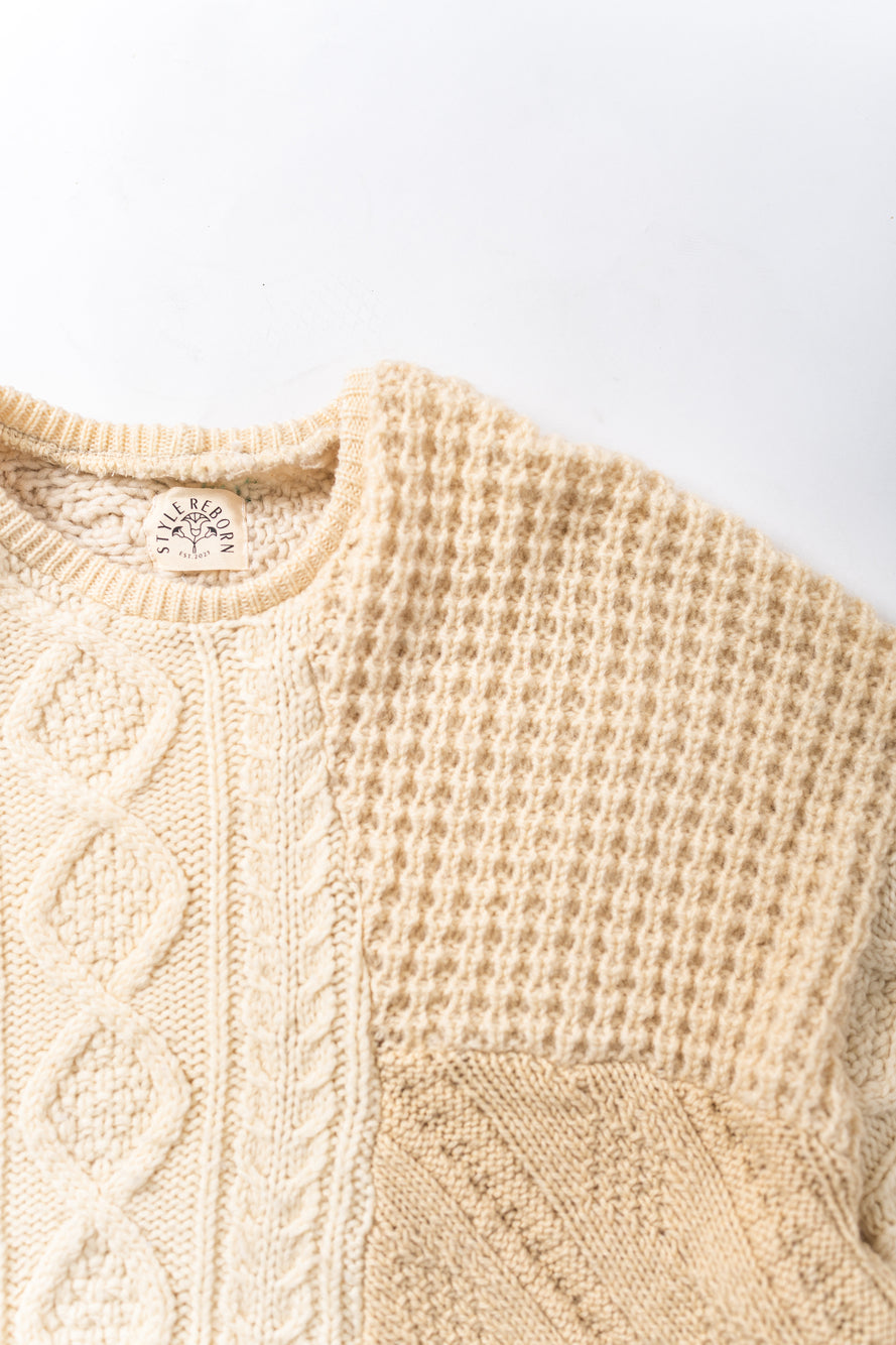【REMAKEBYK×StyleReborn】Remake Cropped Fisherman knit Sweater Ecru×Beige