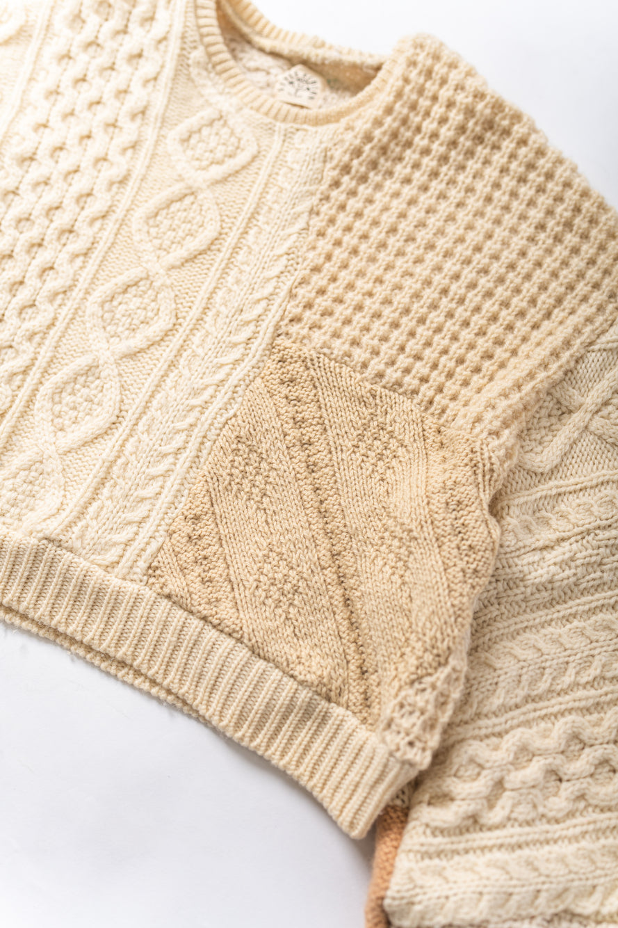 【REMAKEBYK×StyleReborn】Remake Cropped Fisherman knit Sweater Ecru×Beige