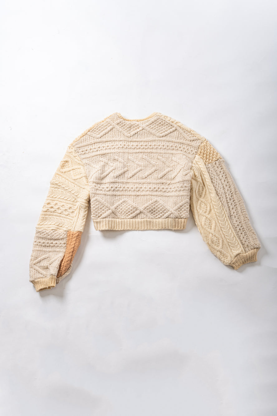 【REMAKEBYK×StyleReborn】Remake Cropped Fisherman knit Sweater Ecru×Beige