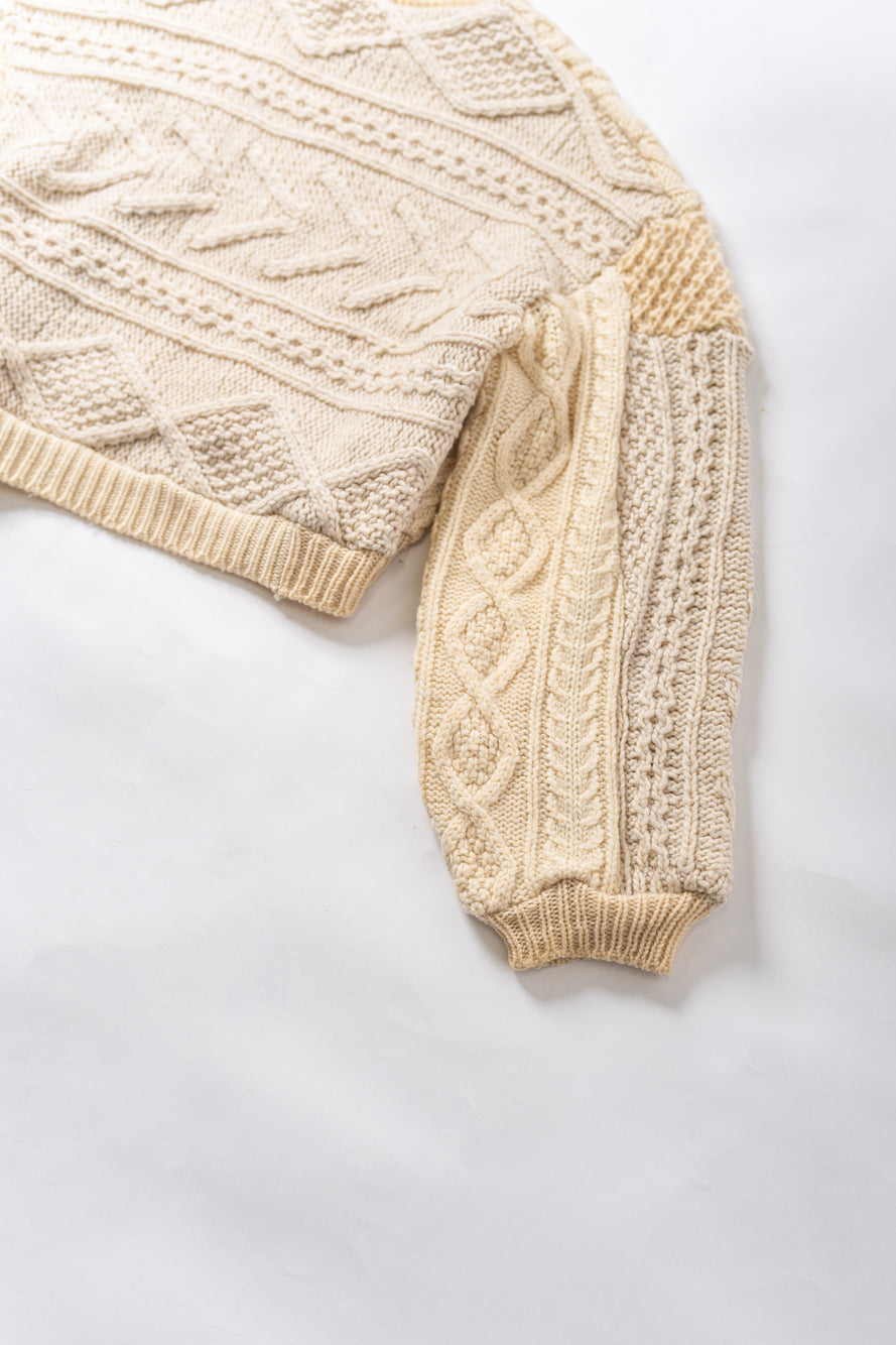 【REMAKEBYK×StyleReborn】Remake Cropped Fisherman knit Sweater Ecru×Beige