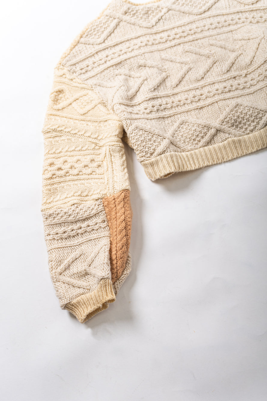 【REMAKEBYK×StyleReborn】Remake Cropped Fisherman knit Sweater Ecru×Beige