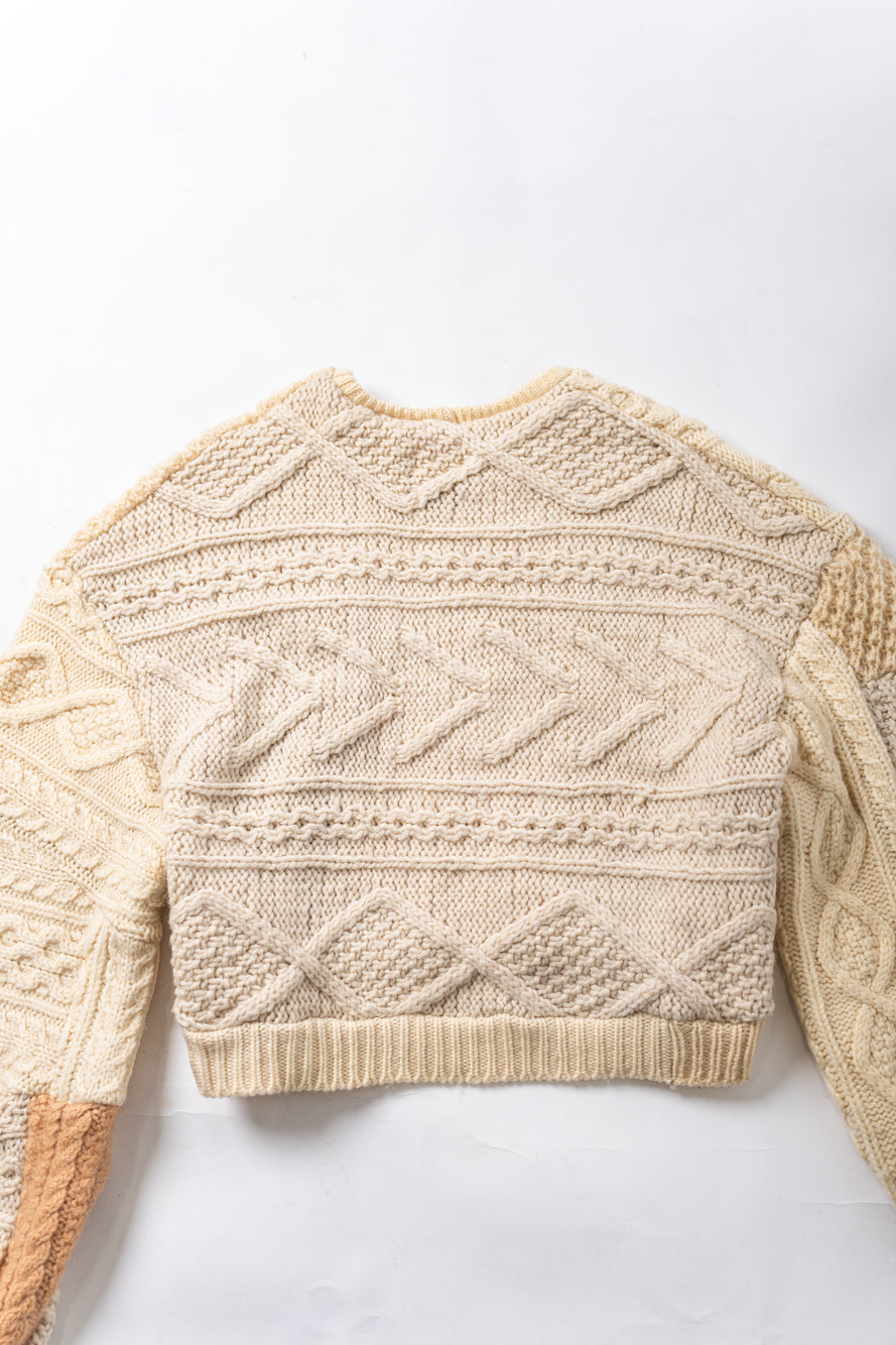 【REMAKEBYK×StyleReborn】Remake Cropped Fisherman knit Sweater Ecru×Beige