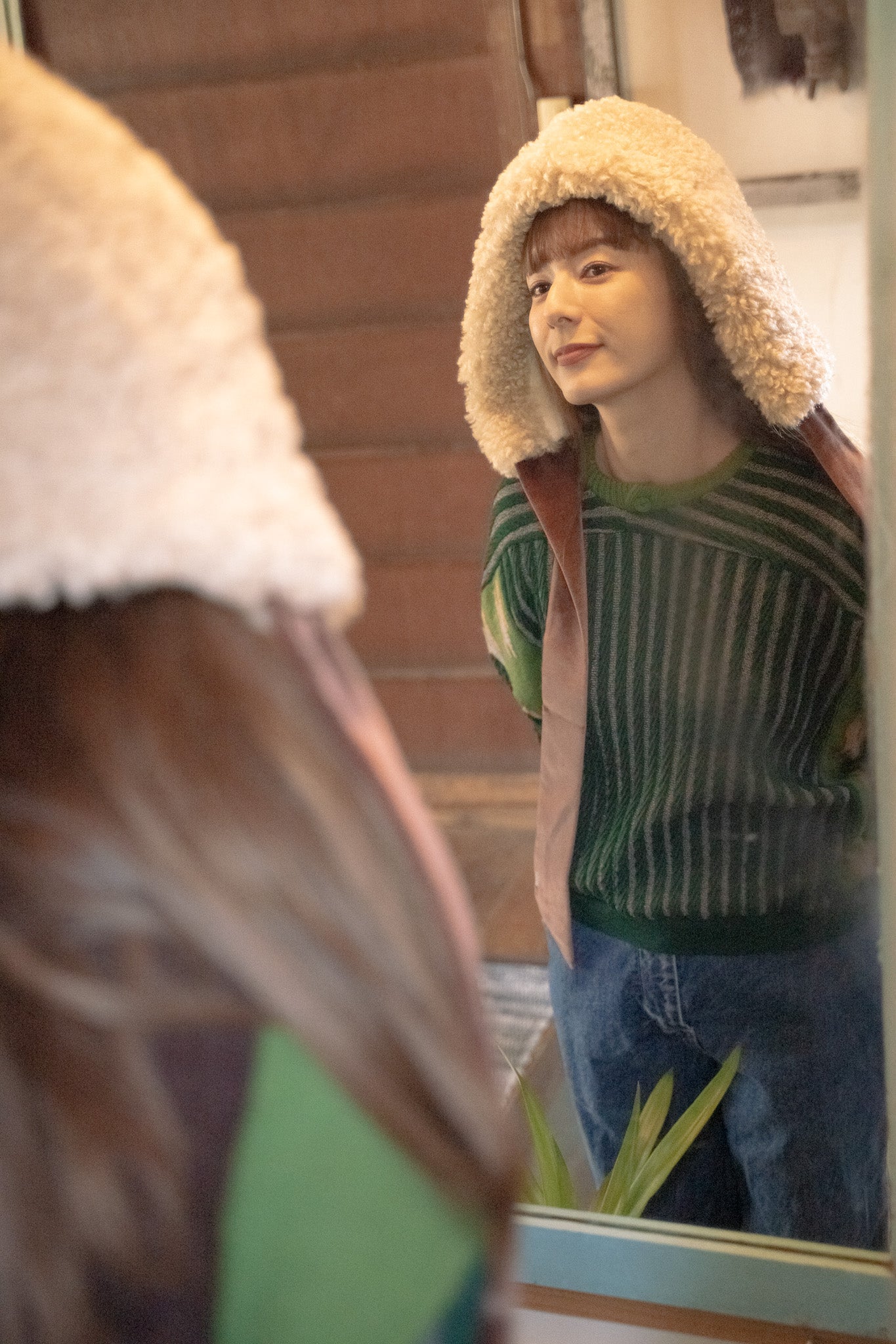 【REMAKEBYK×StyleReborn】Remake Cropped Knit Sweater Green×Brown