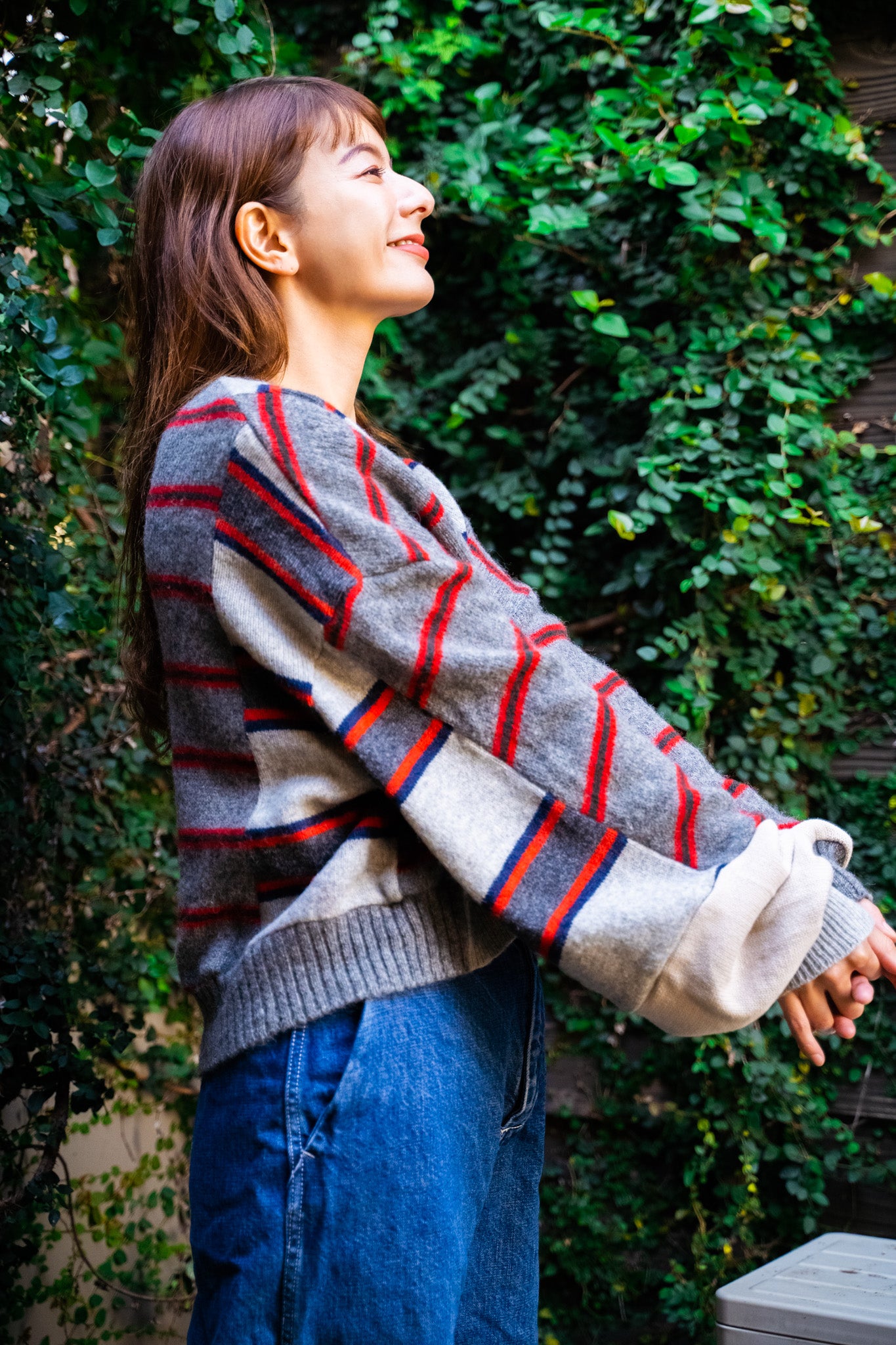 【REMAKEBYK×StyleReborn】Remake Cropped Knit Sweater Gray×Horizontal Stripe