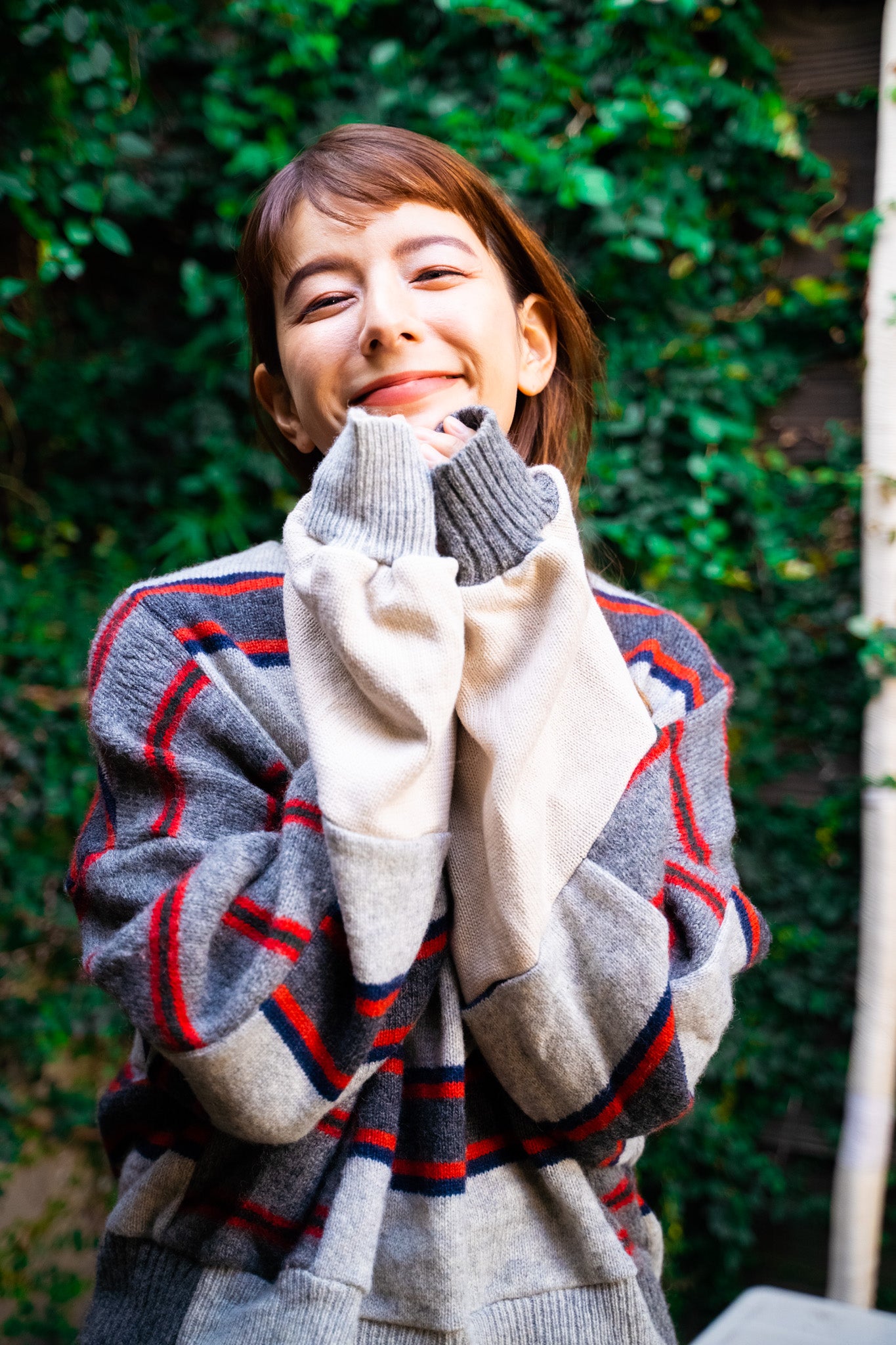 【REMAKEBYK×StyleReborn】Remake Cropped Knit Sweater Gray×Horizontal Stripe