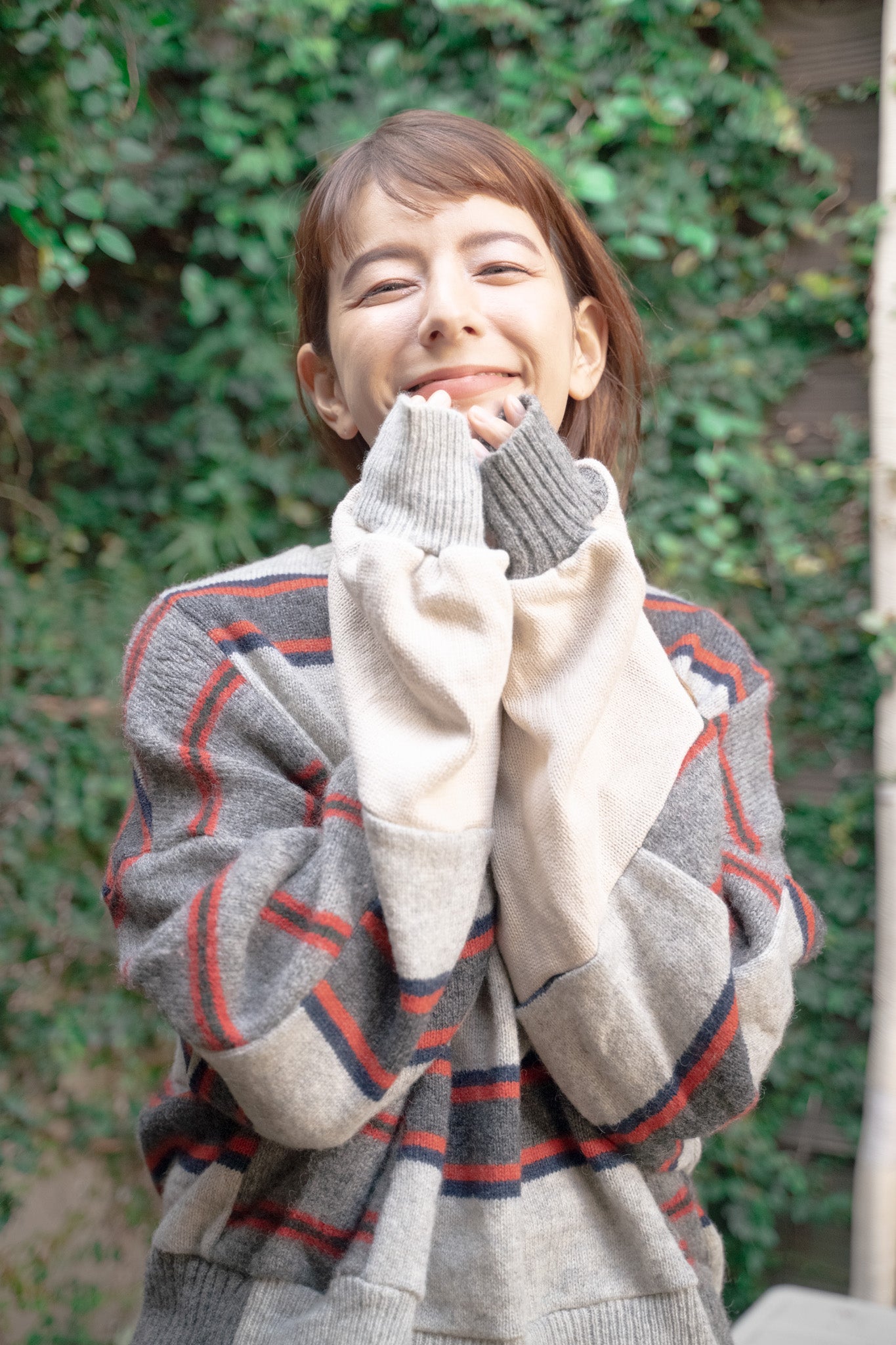 【REMAKEBYK×StyleReborn】Remake Cropped Knit Sweater Gray×Horizontal Stripe