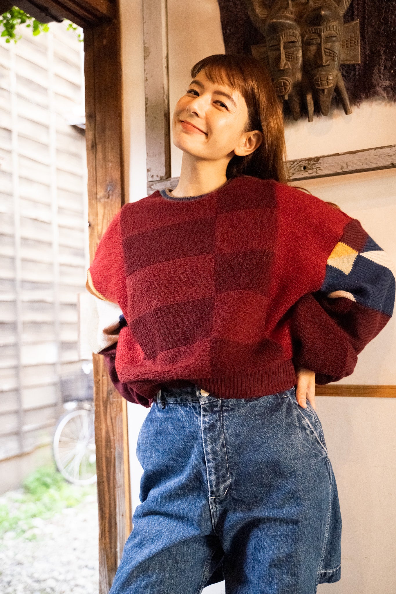 【REMAKEBYK×StyleReborn】Remake Cropped Knit Sweater Red