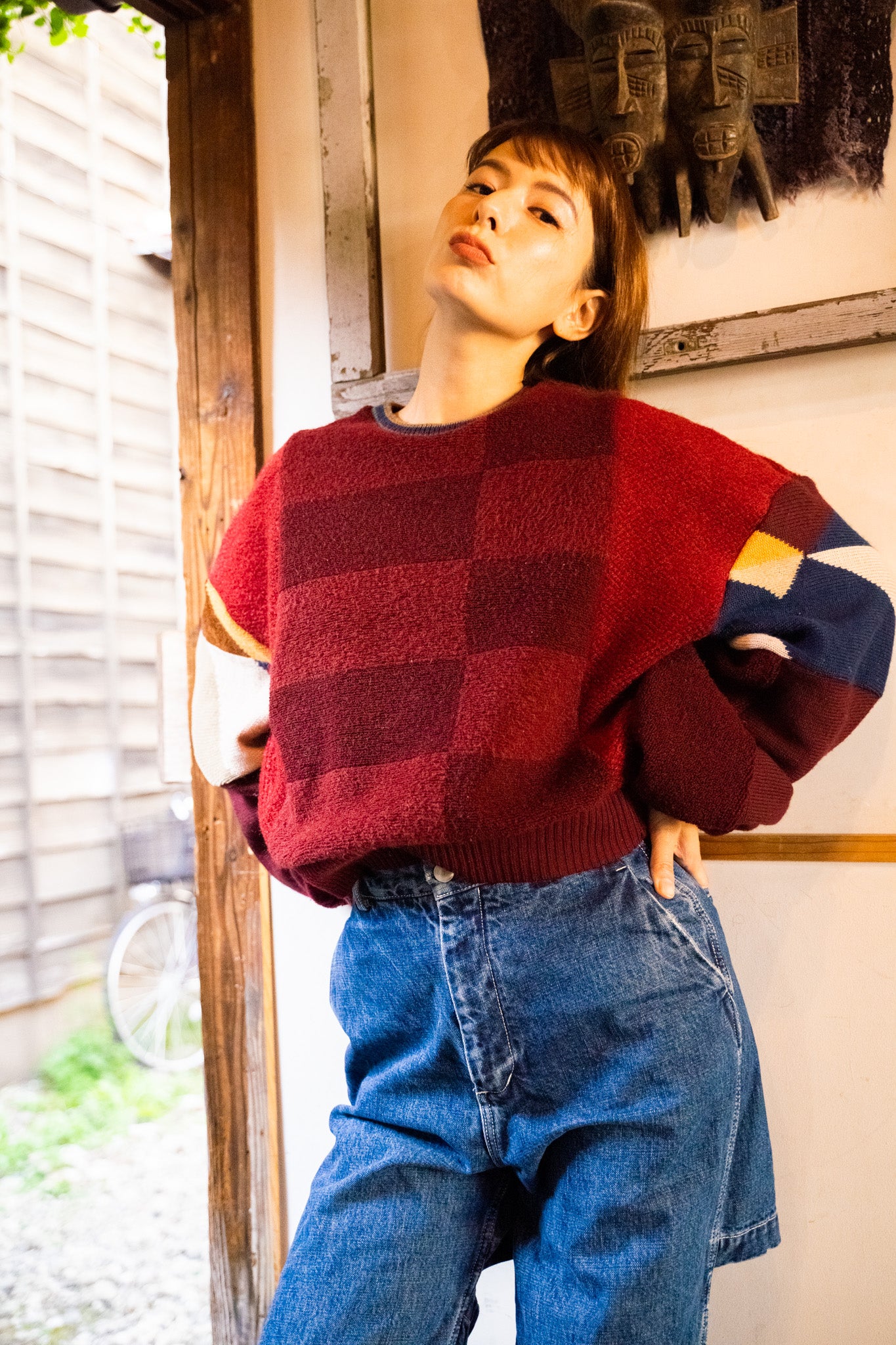 【REMAKEBYK×StyleReborn】Remake Cropped Knit Sweater Red