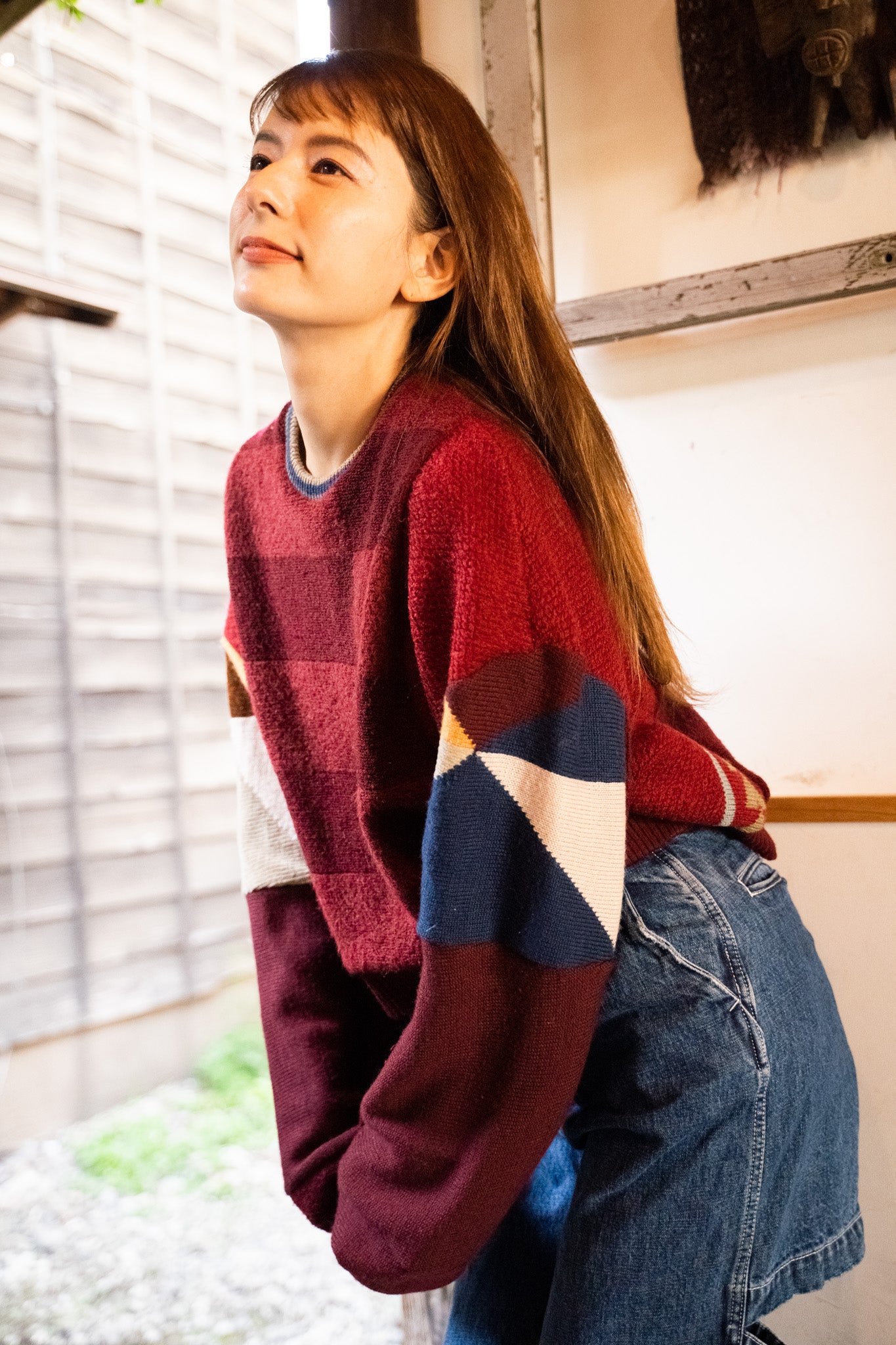 【REMAKEBYK×StyleReborn】Remake Cropped Knit Sweater Red