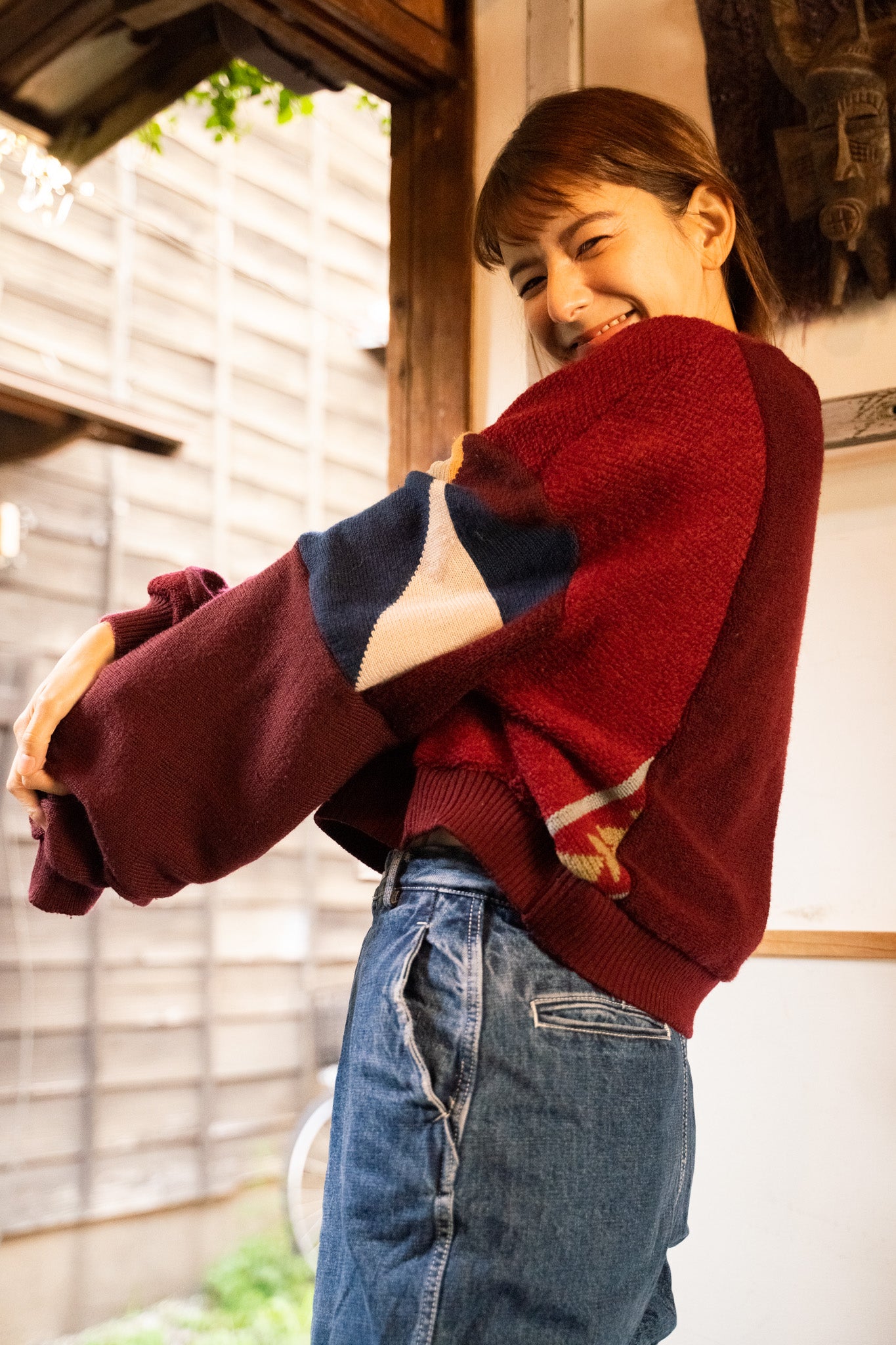 【REMAKEBYK×StyleReborn】Remake Cropped Knit Sweater Red