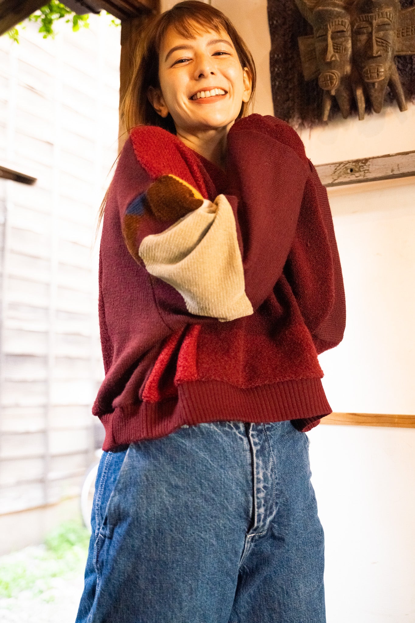 【REMAKEBYK×StyleReborn】Remake Cropped Knit Sweater Red
