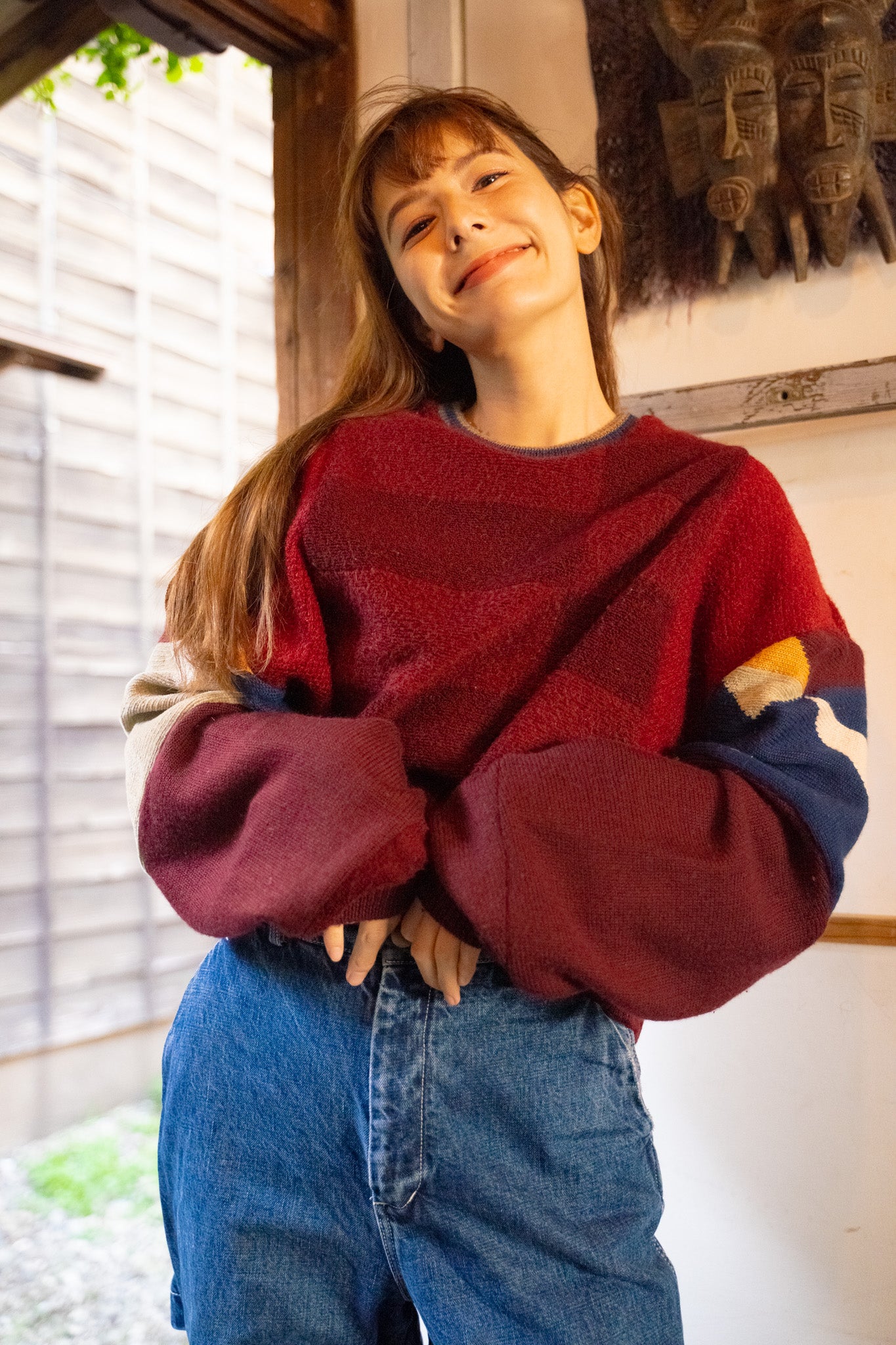 【REMAKEBYK×StyleReborn】Remake Cropped Knit Sweater Red