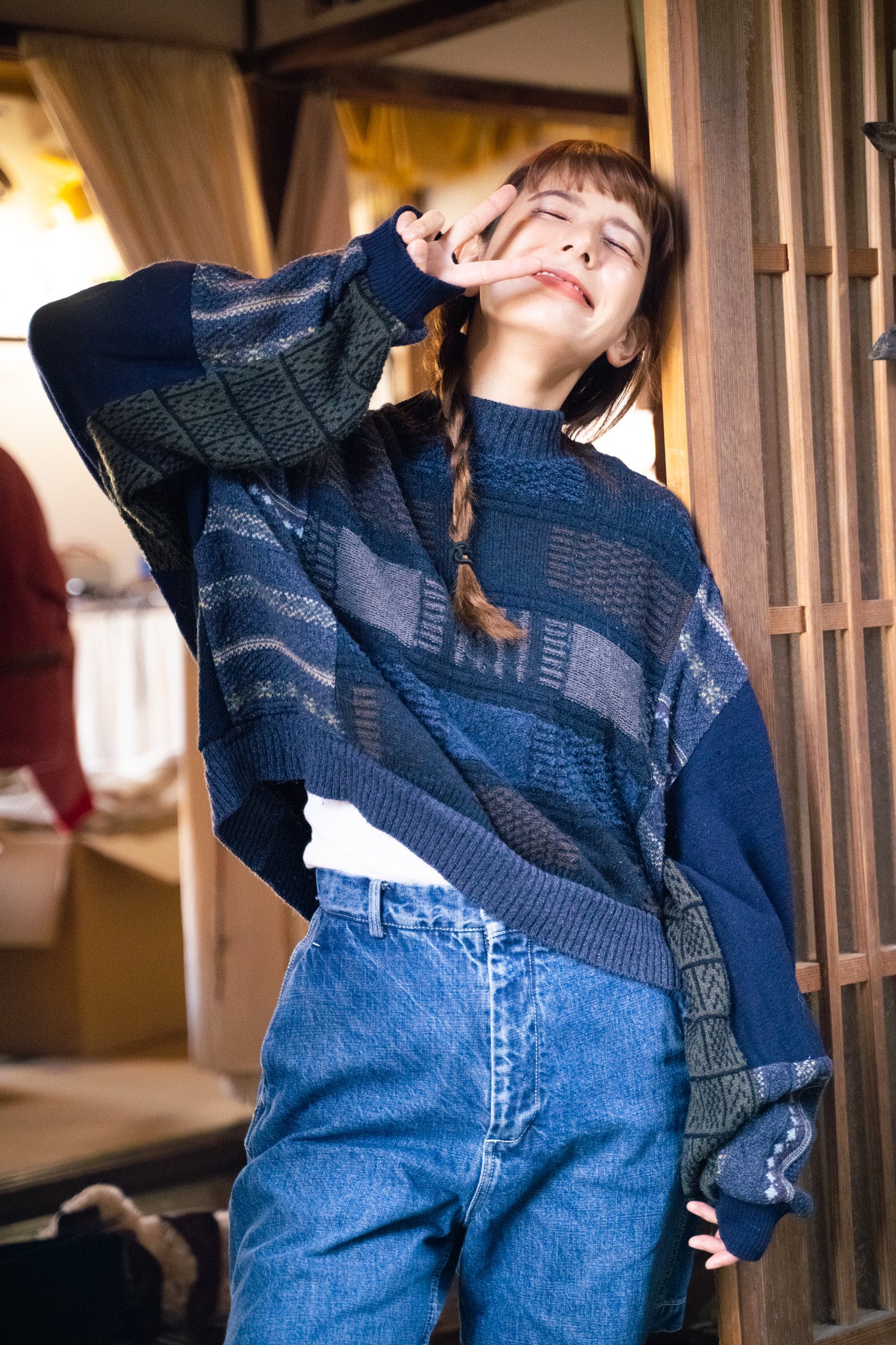 【REMAKEBYK×StyleReborn】Remake Cropped Knit Sweater Navy