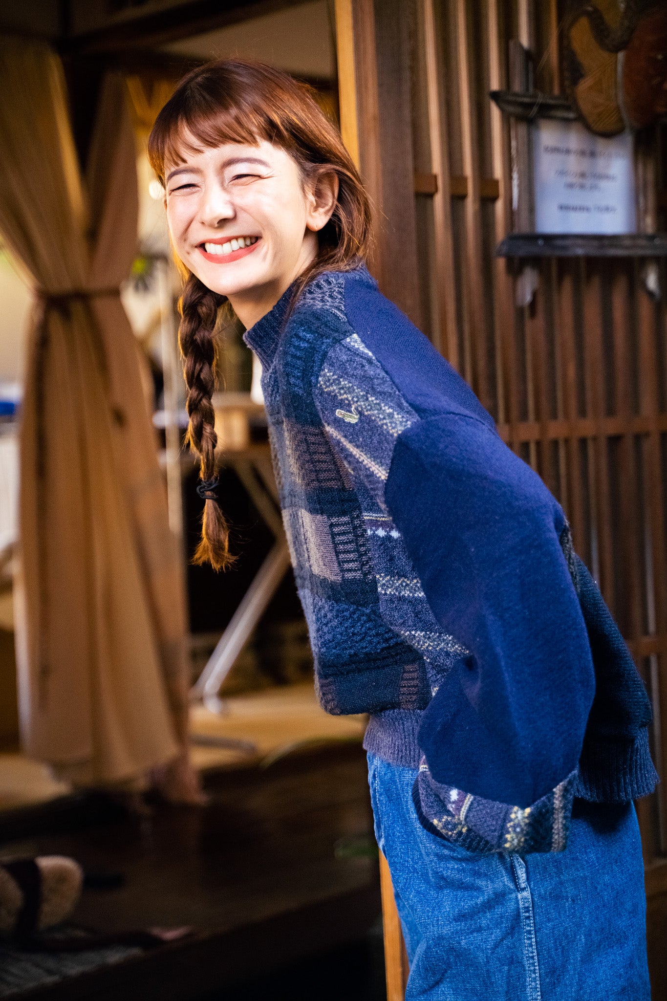 【REMAKEBYK×StyleReborn】Remake Cropped Knit Sweater Navy