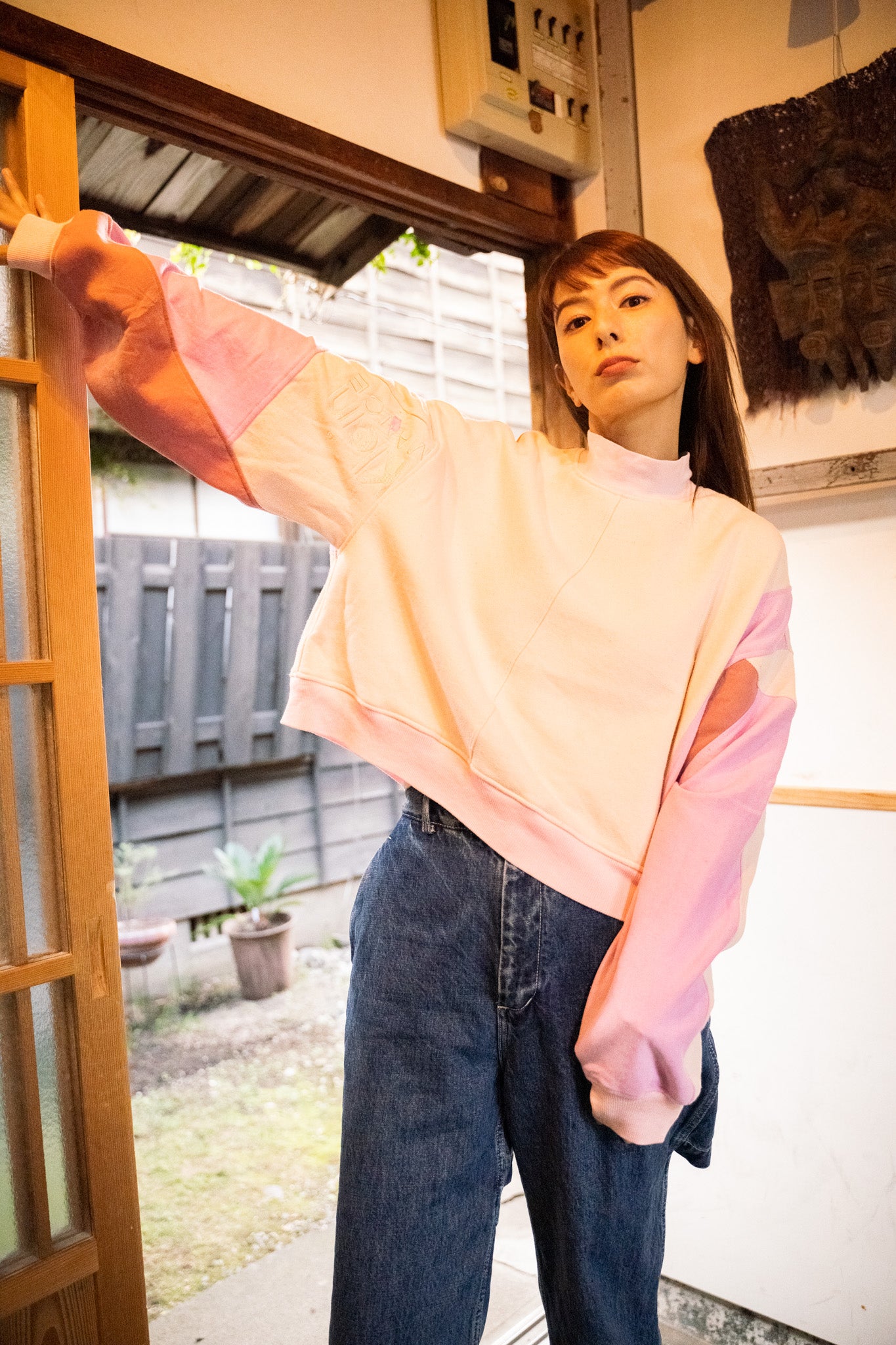 【REMAKEBYK×StyleReborn】Remake Cropped Sweat White×Pink