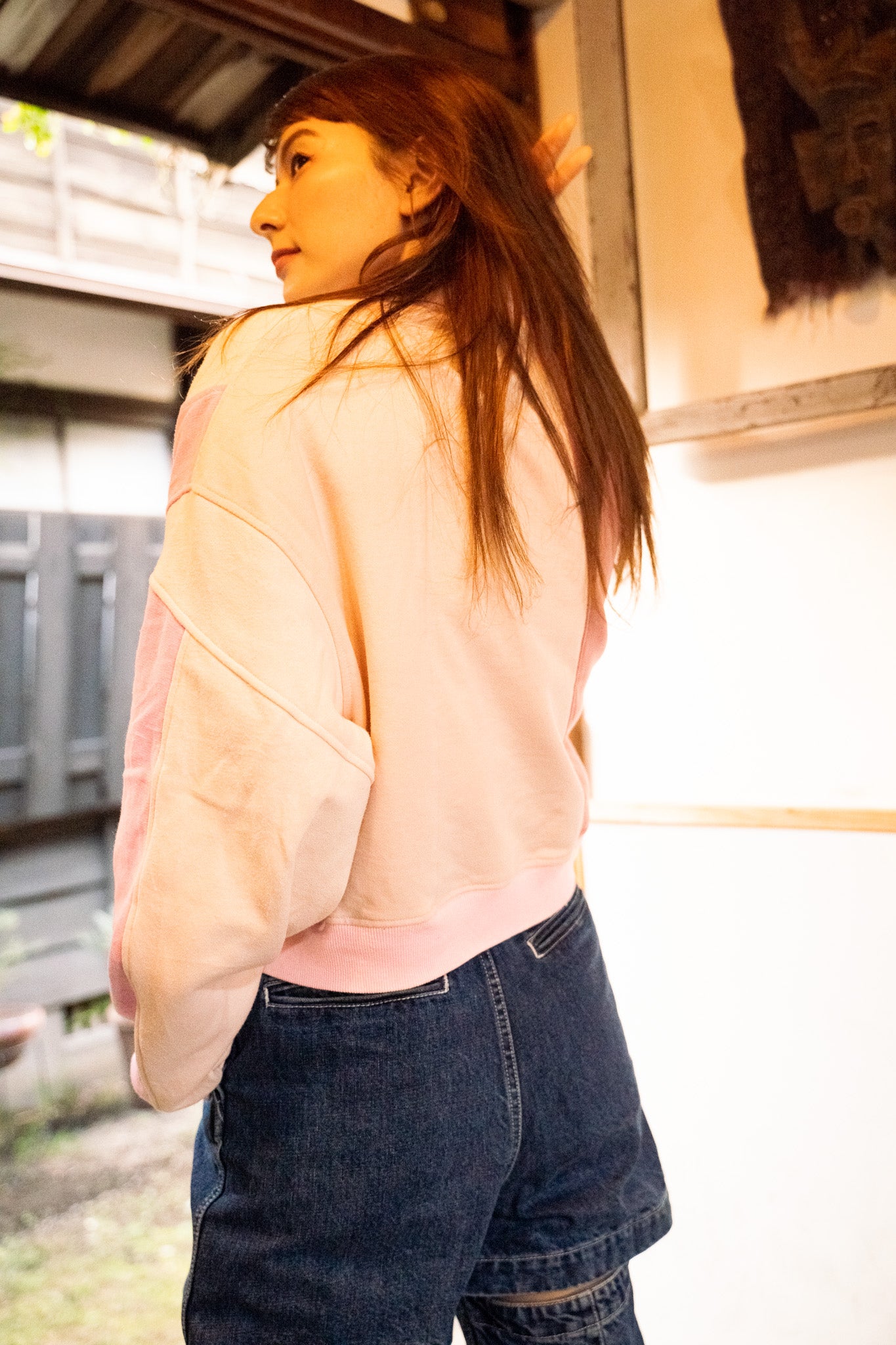 【REMAKEBYK×StyleReborn】Remake Cropped Sweat White×Pink