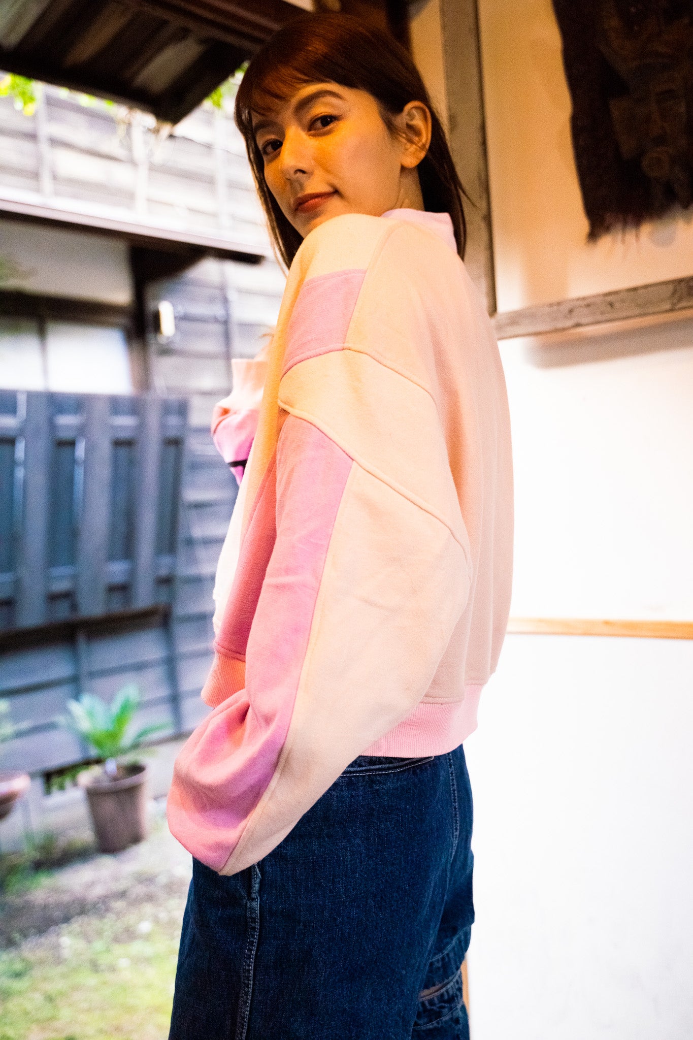 【REMAKEBYK×StyleReborn】Remake Cropped Sweat White×Pink