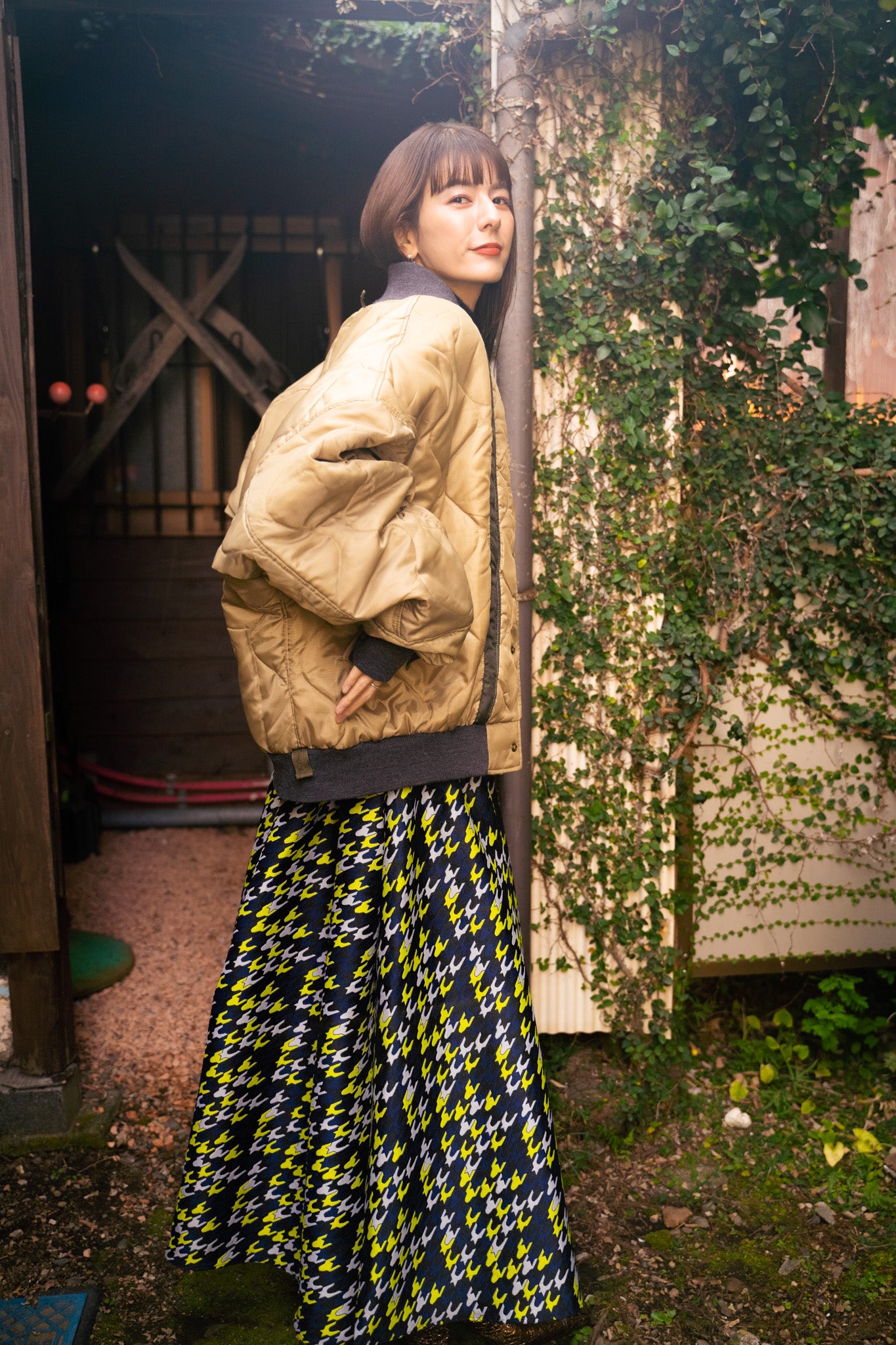 【REMAKEBYK×StyleReborn】Remake Quilting Stadium Jumper Khaki