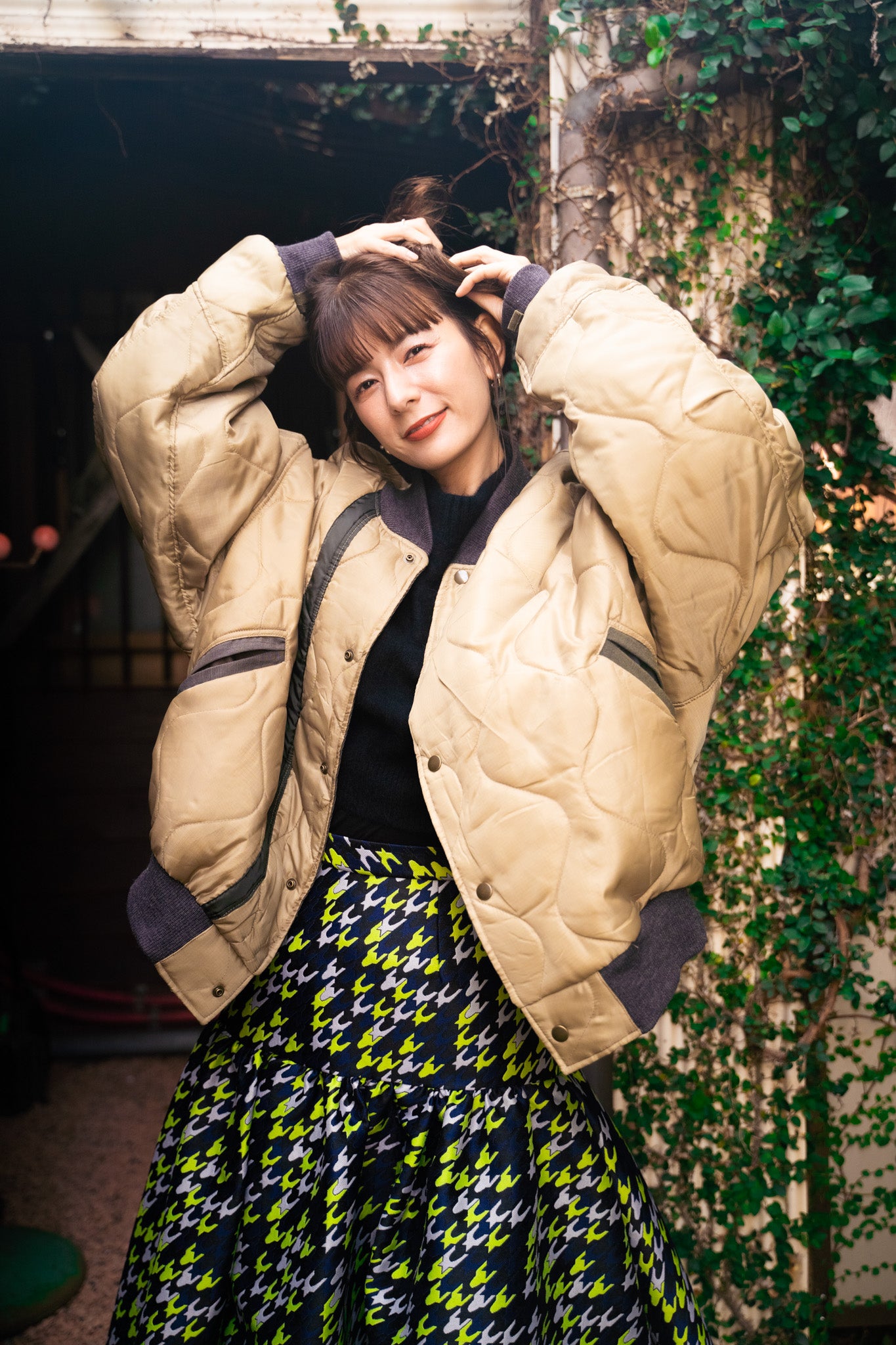 【REMAKEBYK×StyleReborn】Remake Quilting Stadium Jumper Khaki