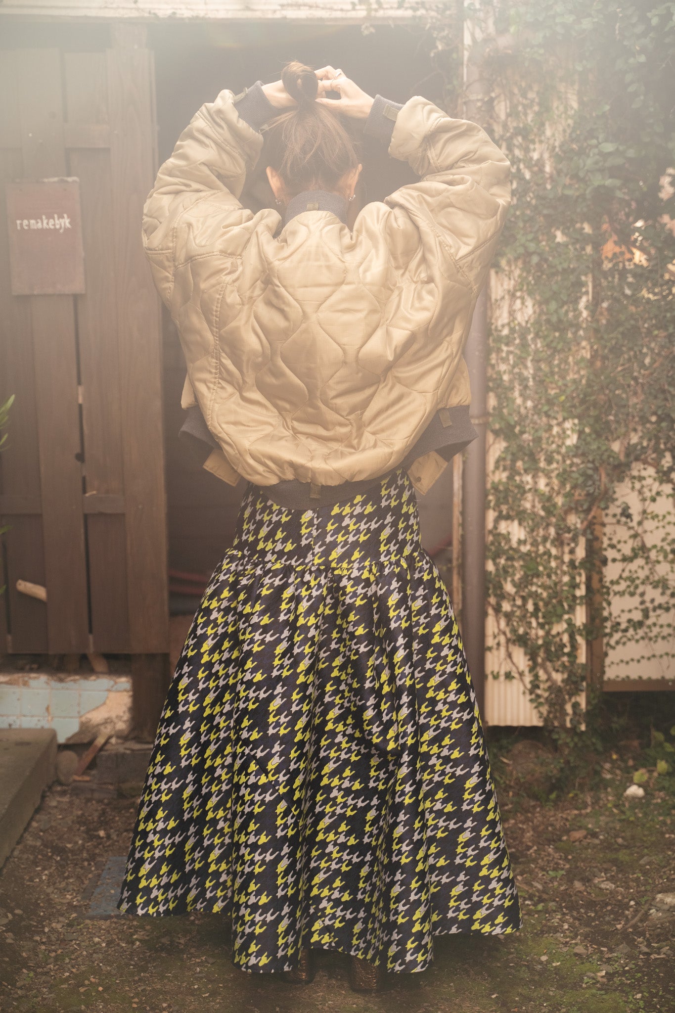 【REMAKEBYK×StyleReborn】Remake Quilting Stadium Jumper Khaki