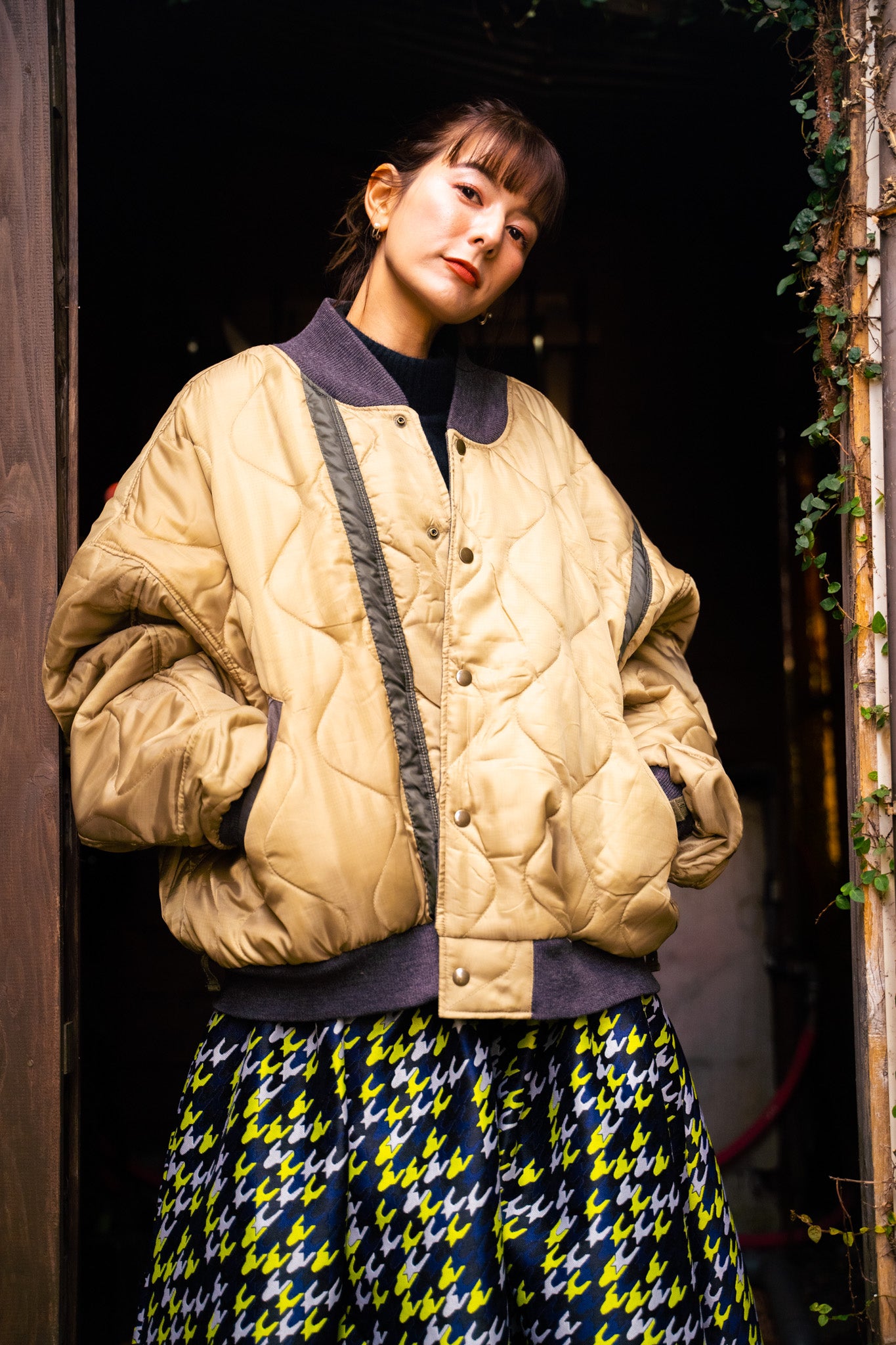 【REMAKEBYK×StyleReborn】Remake Quilting Stadium Jumper Khaki
