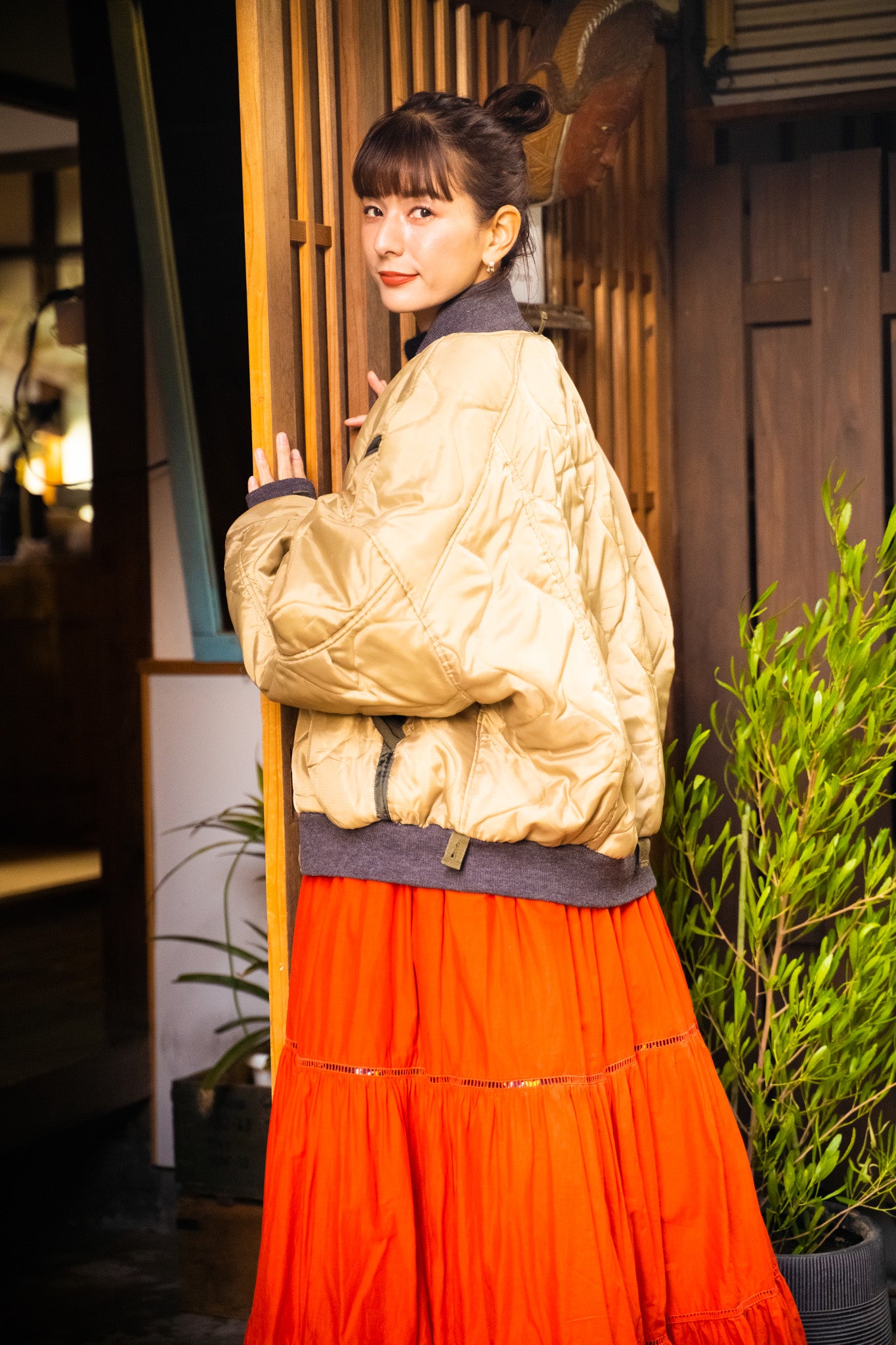 【REMAKEBYK×StyleReborn】Remake Quilting Stadium Jumper Khaki