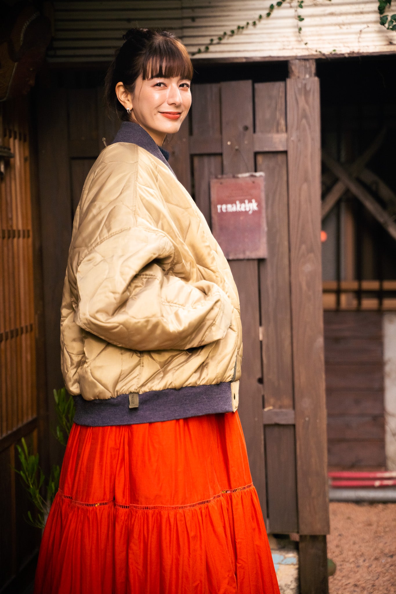 【REMAKEBYK×StyleReborn】Remake Quilting Stadium Jumper Khaki