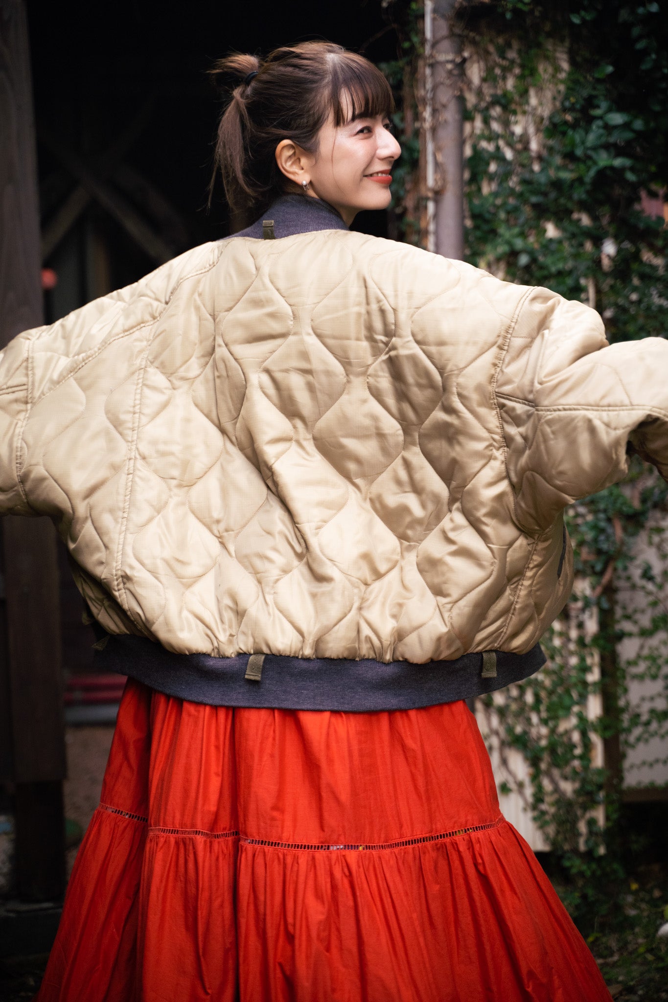 【REMAKEBYK×StyleReborn】Remake Quilting Stadium Jumper Khaki