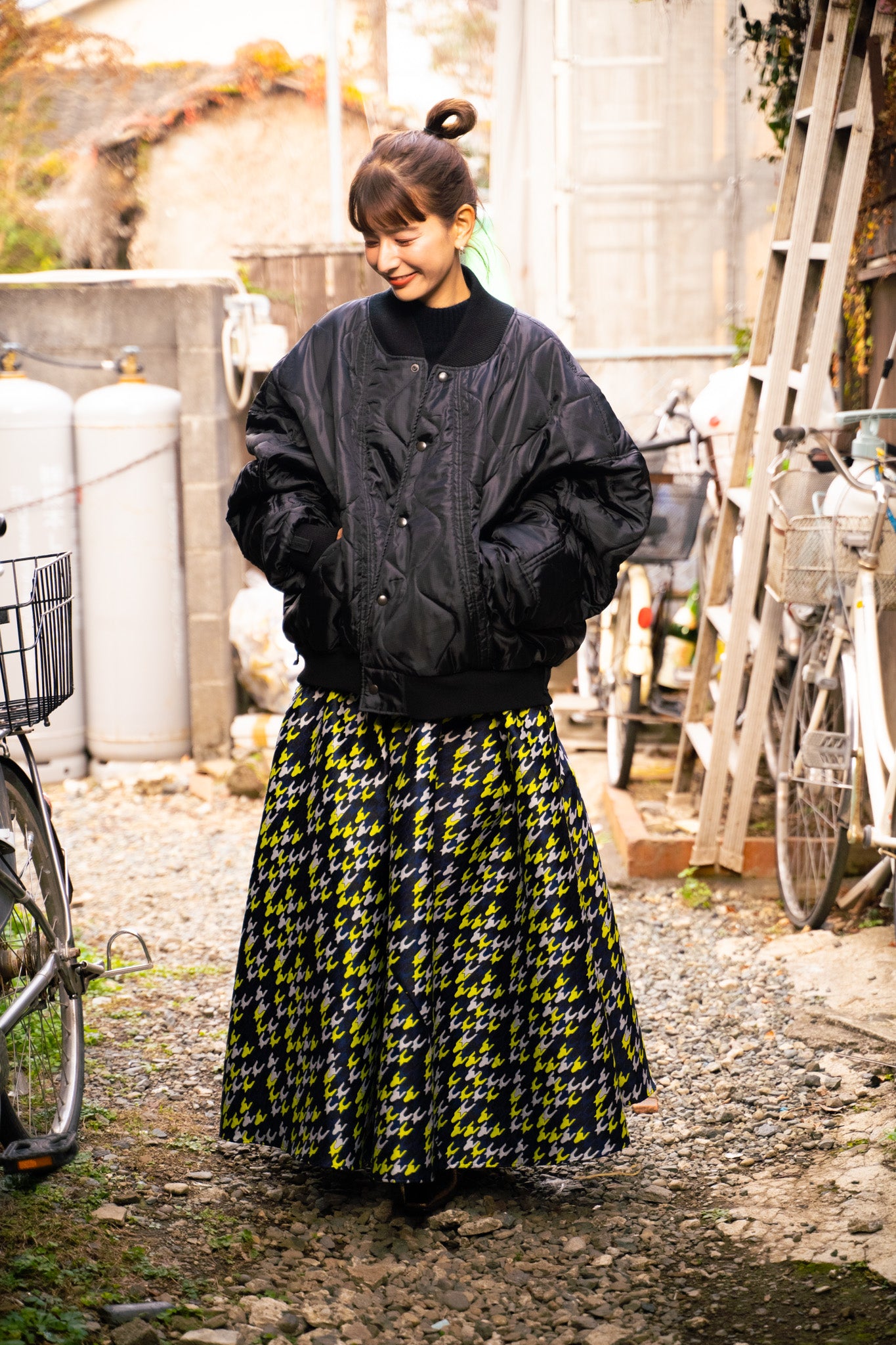 【REMAKEBYK×StyleReborn】Remake Quilting Stadium Jumper Black