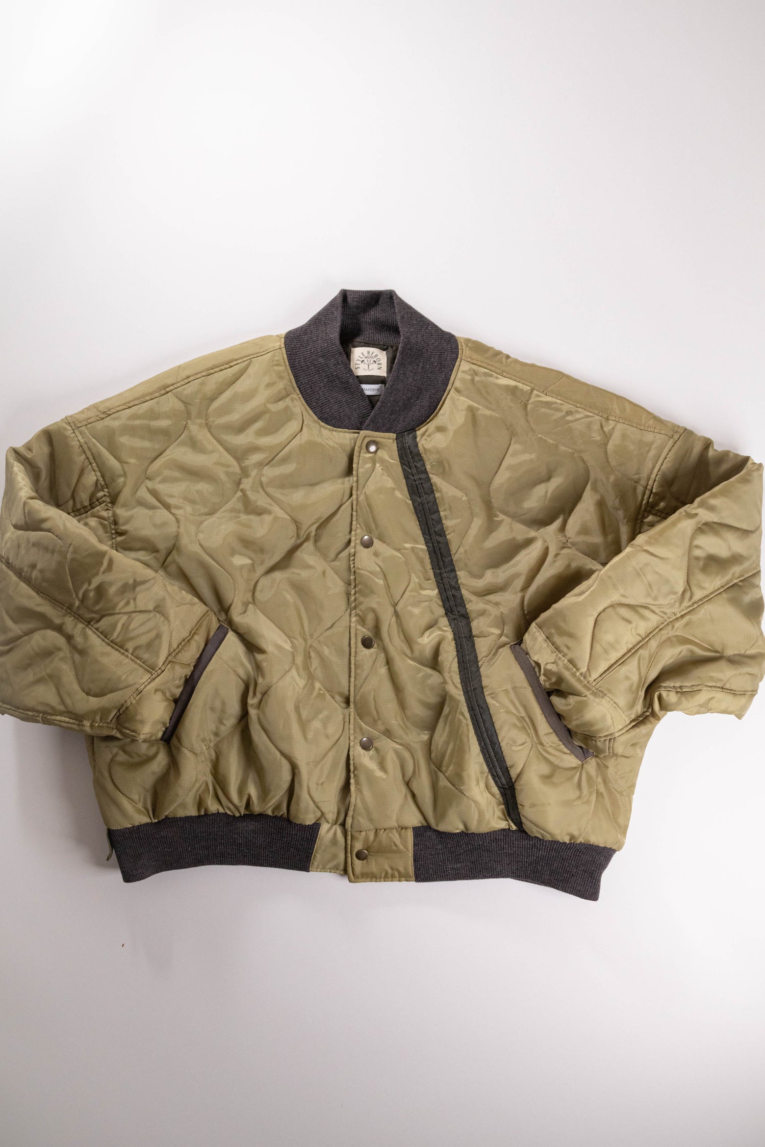 【REMAKEBYK×StyleReborn】Remake Quilting Stadium Jumper Khaki