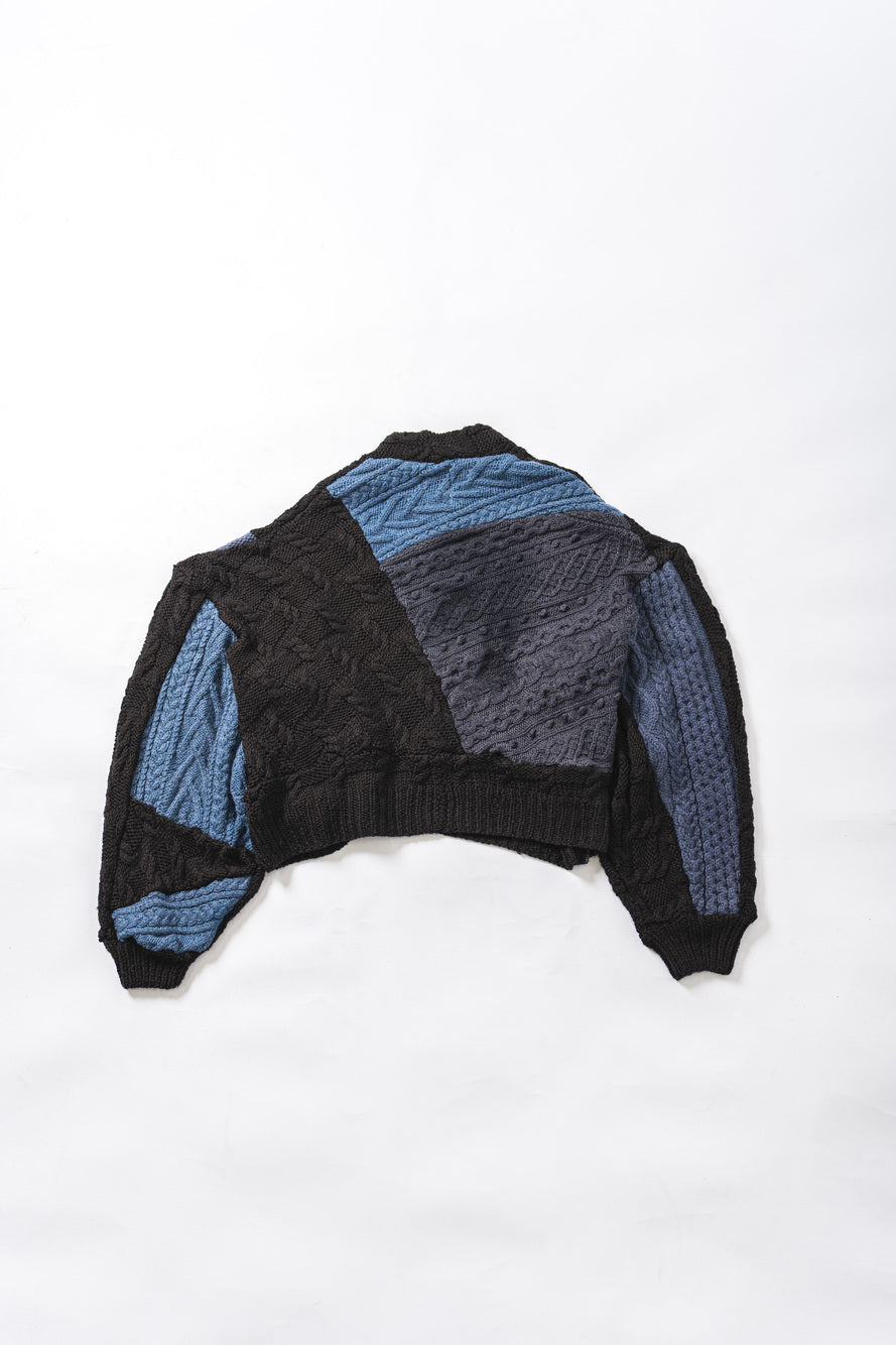 【REMAKEBYK×StyleReborn】Remake Cropped Fisherman Knit Sweater Black×Blue