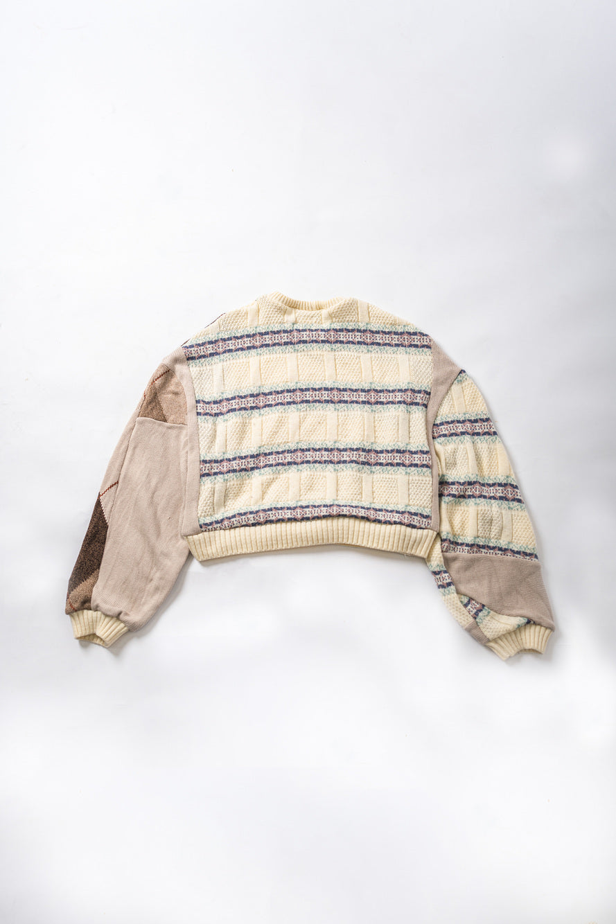 【REMAKEBYK×StyleReborn】Remake Cropped Knit Sweater White×Brown×Horizontal Stripe