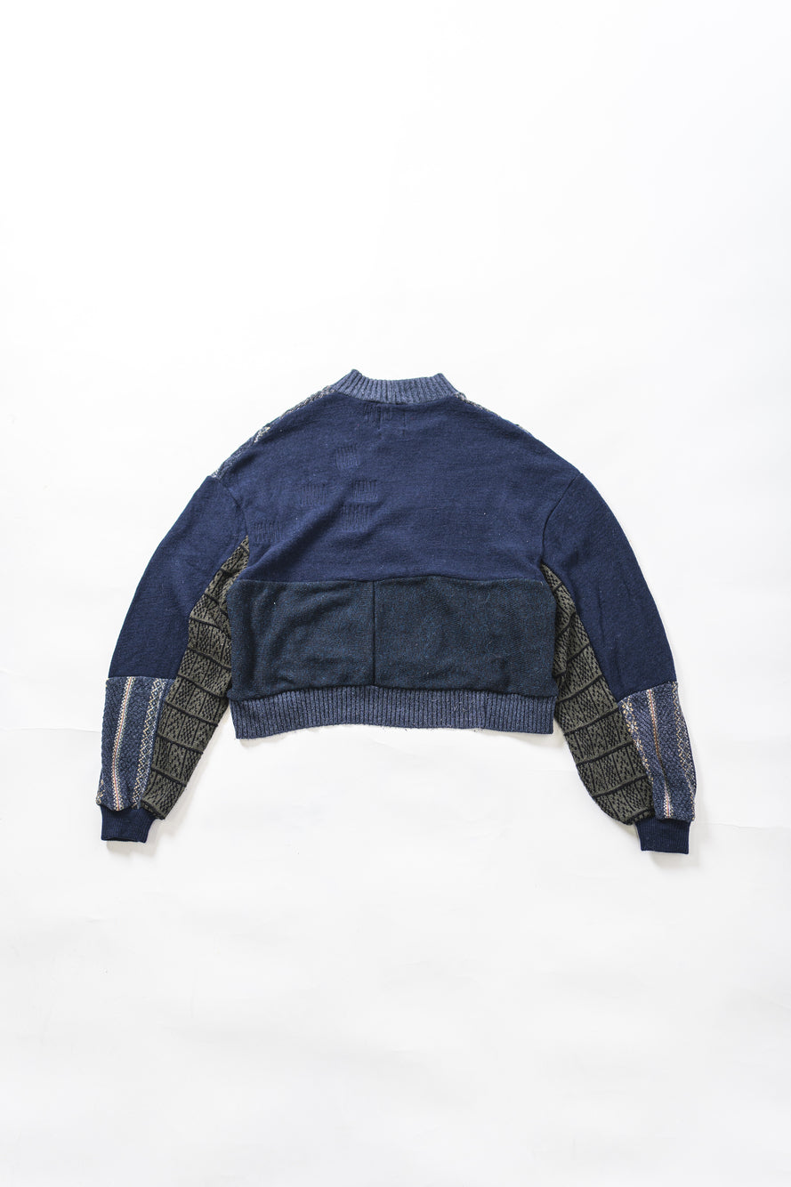 REMAKEBYK×StyleReborn】Remake Cropped Knit Sweater Navy – Style Reborn