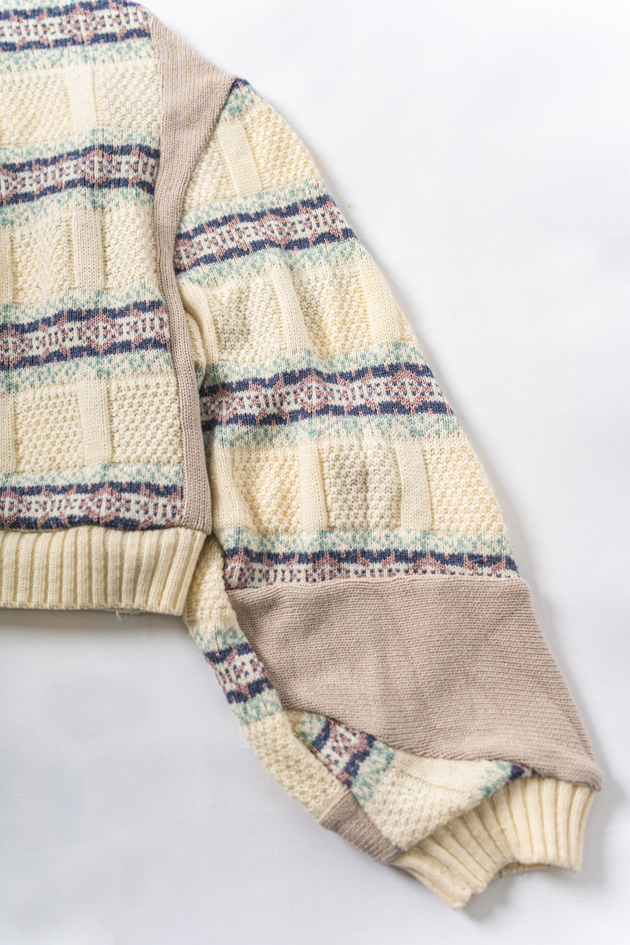 【REMAKEBYK×StyleReborn】Remake Cropped Knit Sweater White×Brown×Horizontal Stripe