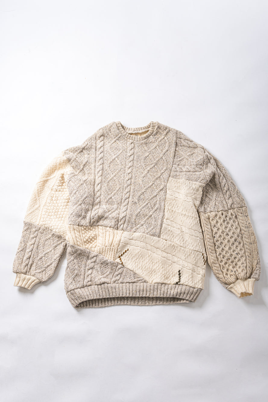 【REMAKEBYK×StyleReborn】Remake Long Fisherman Knit Sweater Ecru×Gray