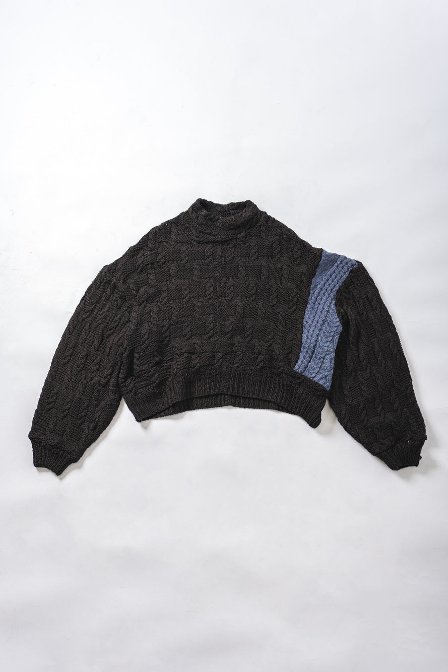 【REMAKEBYK×StyleReborn】Remake Cropped Fisherman Knit Sweater Black×Blue